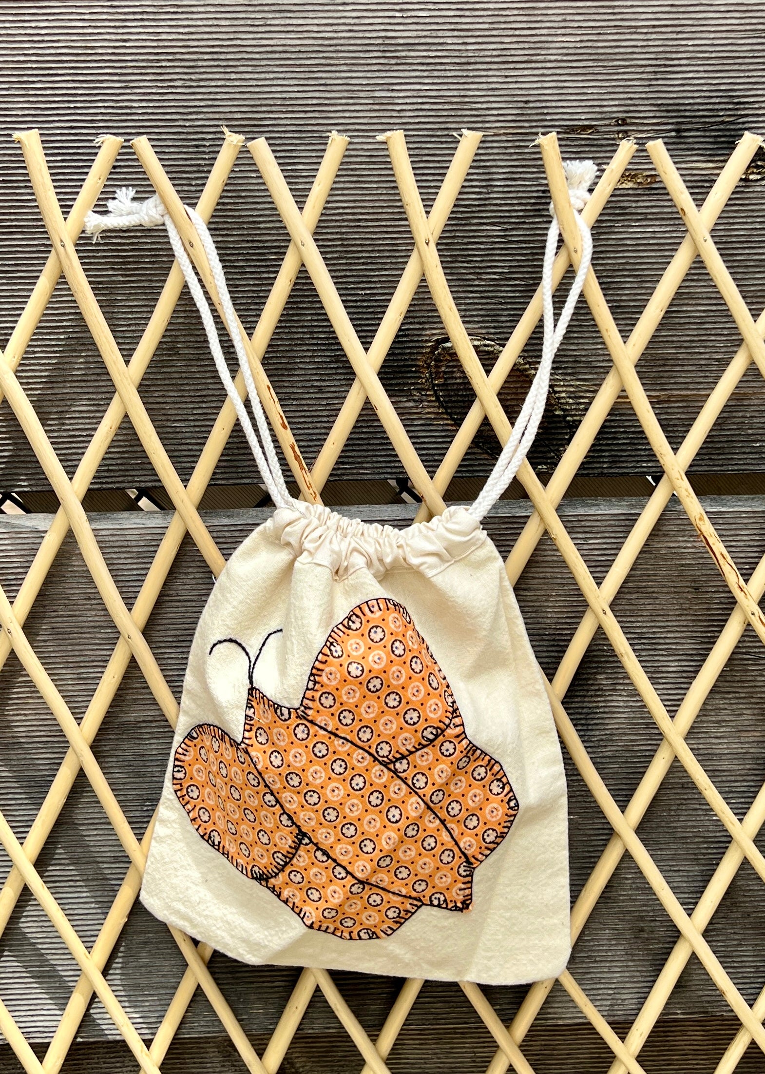 4 Antennae Butterfly Drawstring Bag (Bright Yellow & Blue Print)