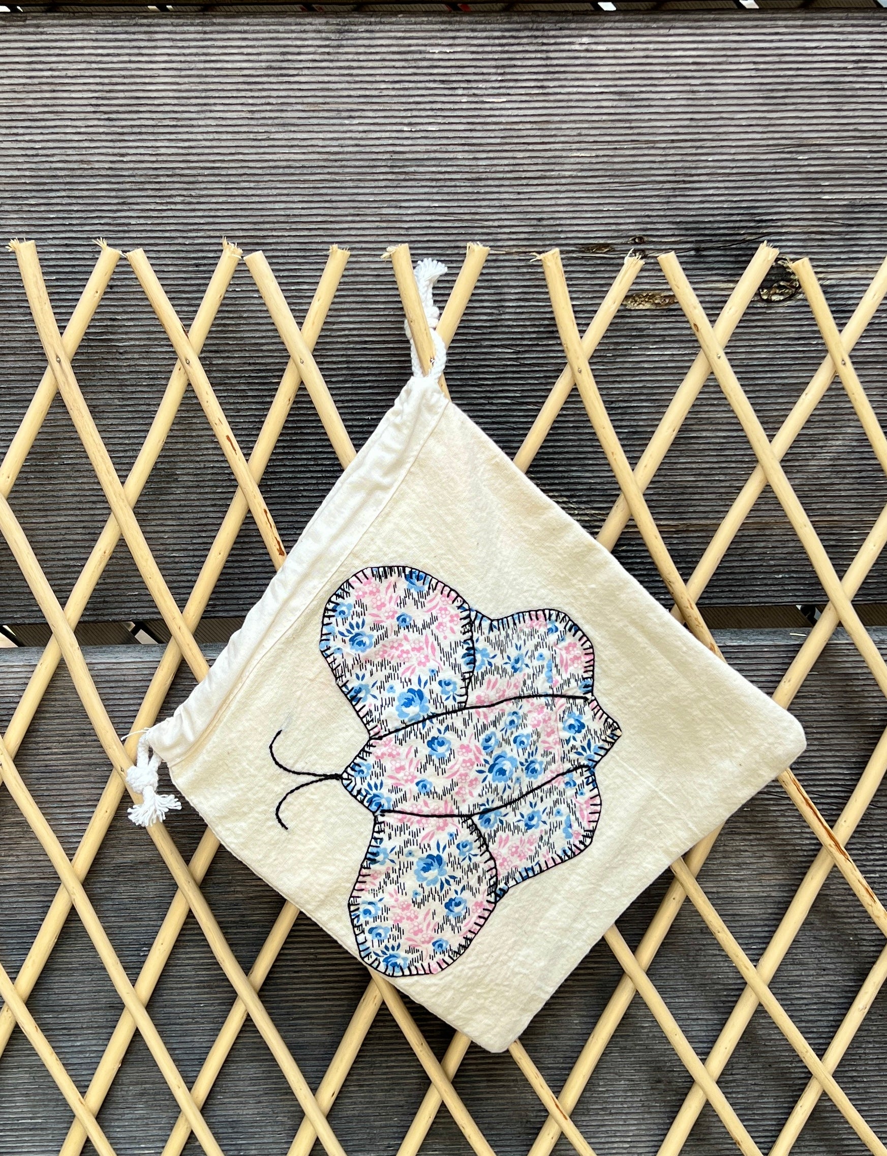 Butterfly Drawstring Bag (Red Check & Blue/Pink Floral)