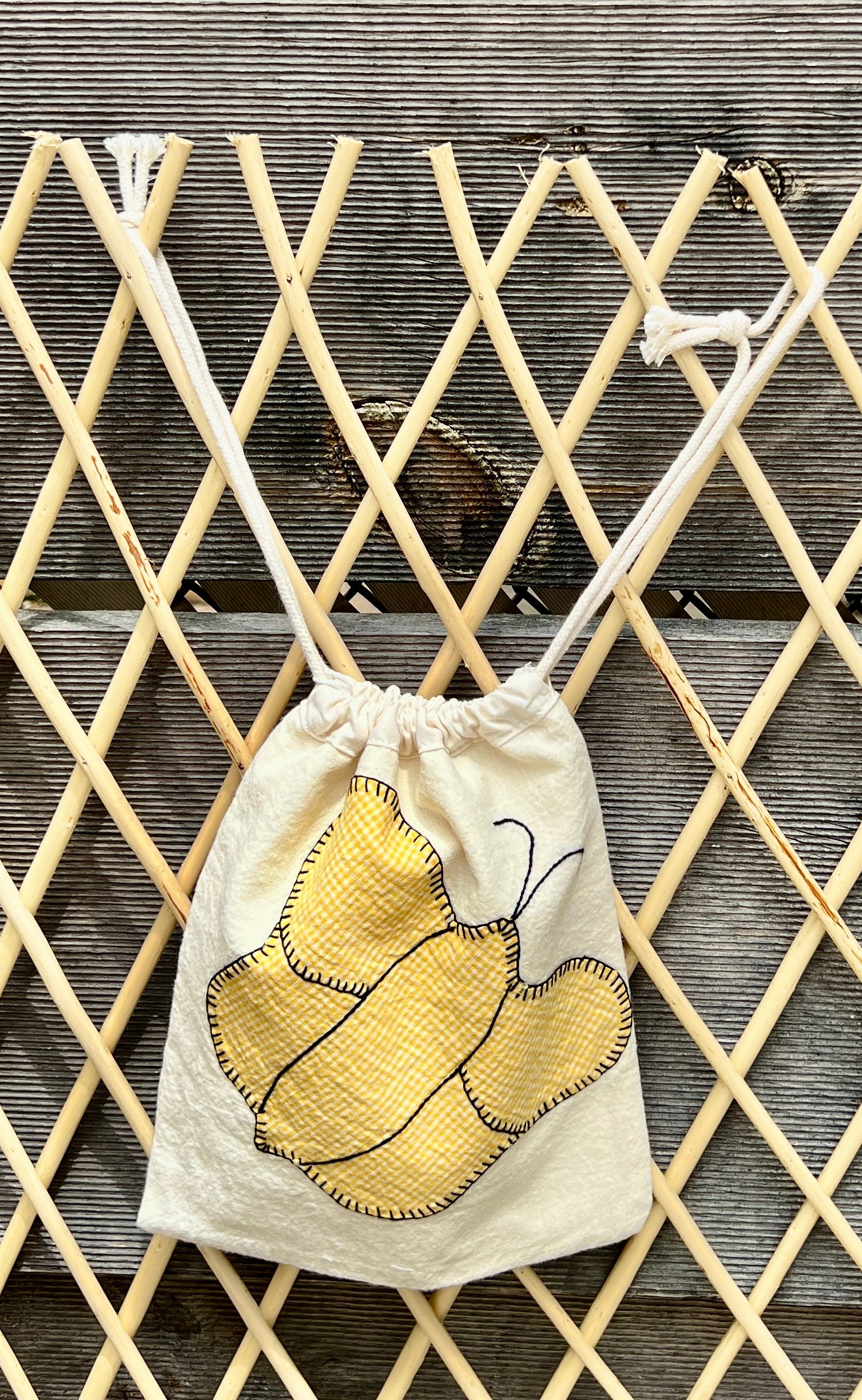 4 Antennae Butterfly Drawstring Bag (Bright Yellow & Blue Print)