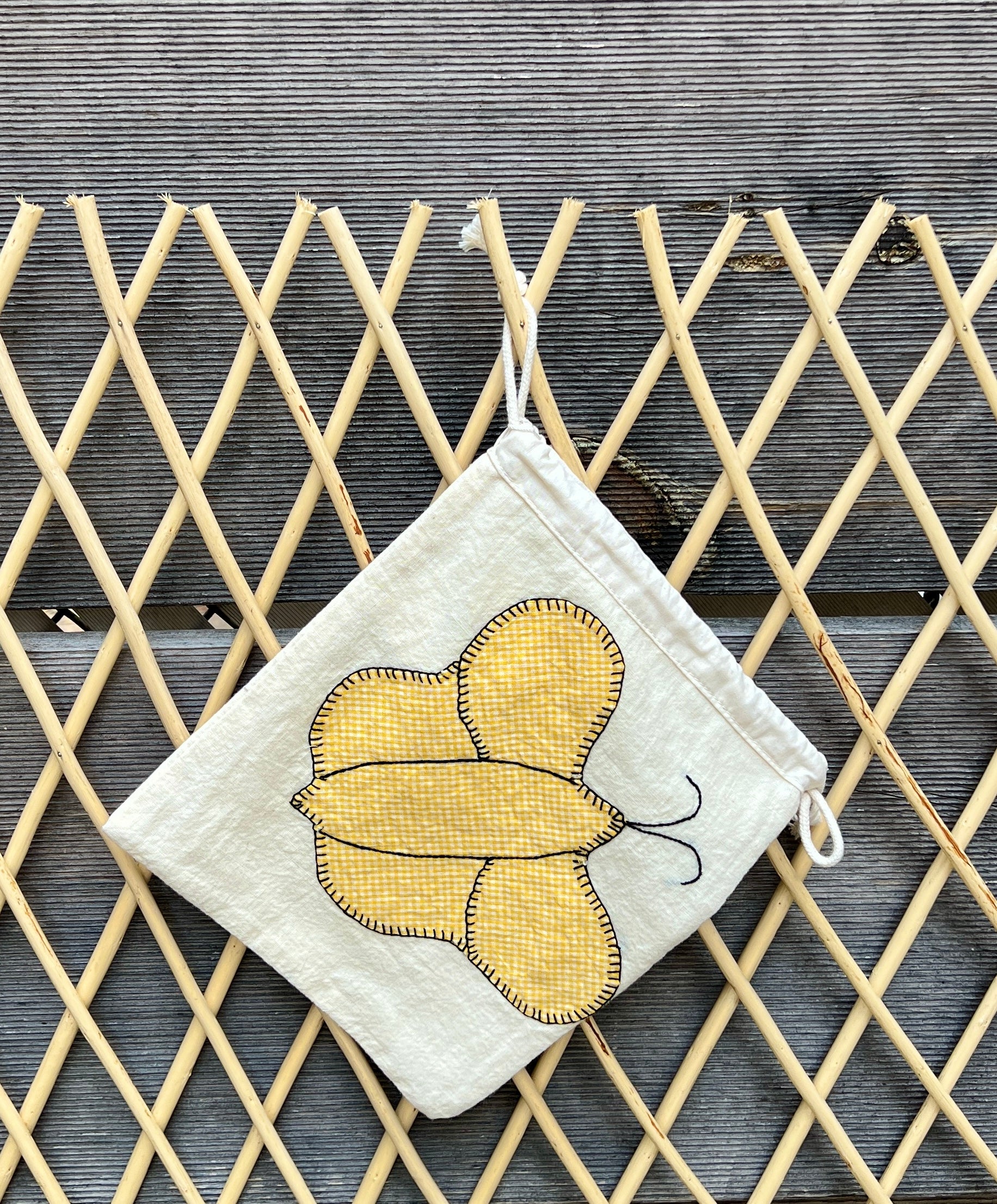 4 Antennae Butterfly Drawstring Bag (Bright Yellow & Blue Print)