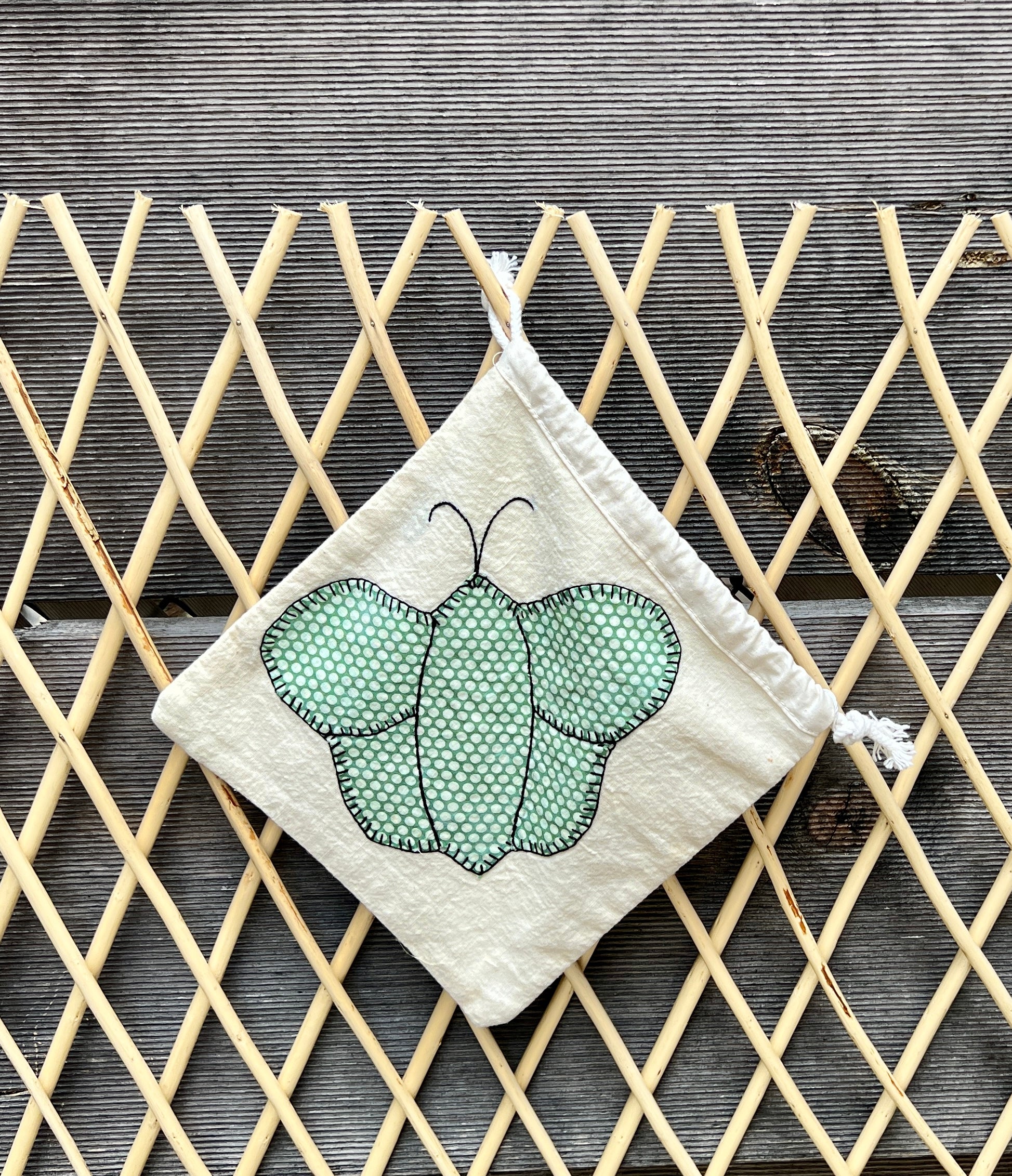Butterfly Drawstring Bag (Green Dots & Red Floral)