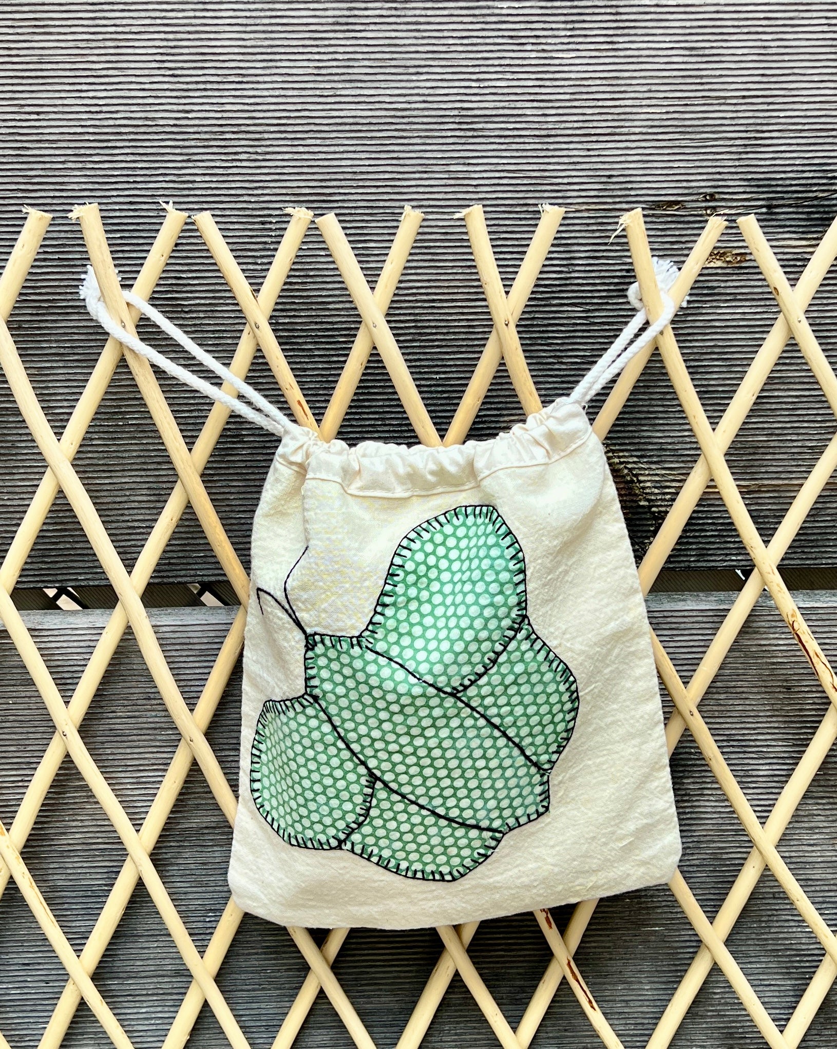 Butterfly Drawstring Bag (Green Dots & Red Floral)