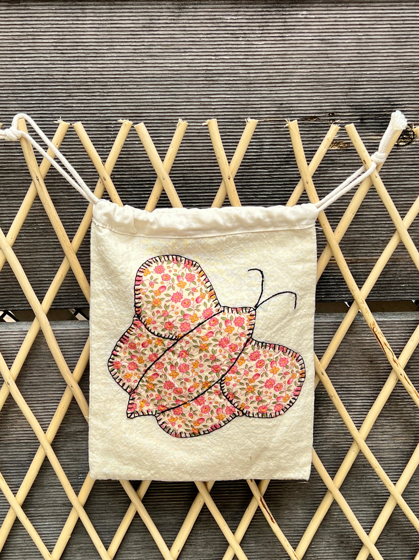 Butterfly Drawstring Bag (Purple Dots & Pink Floral)