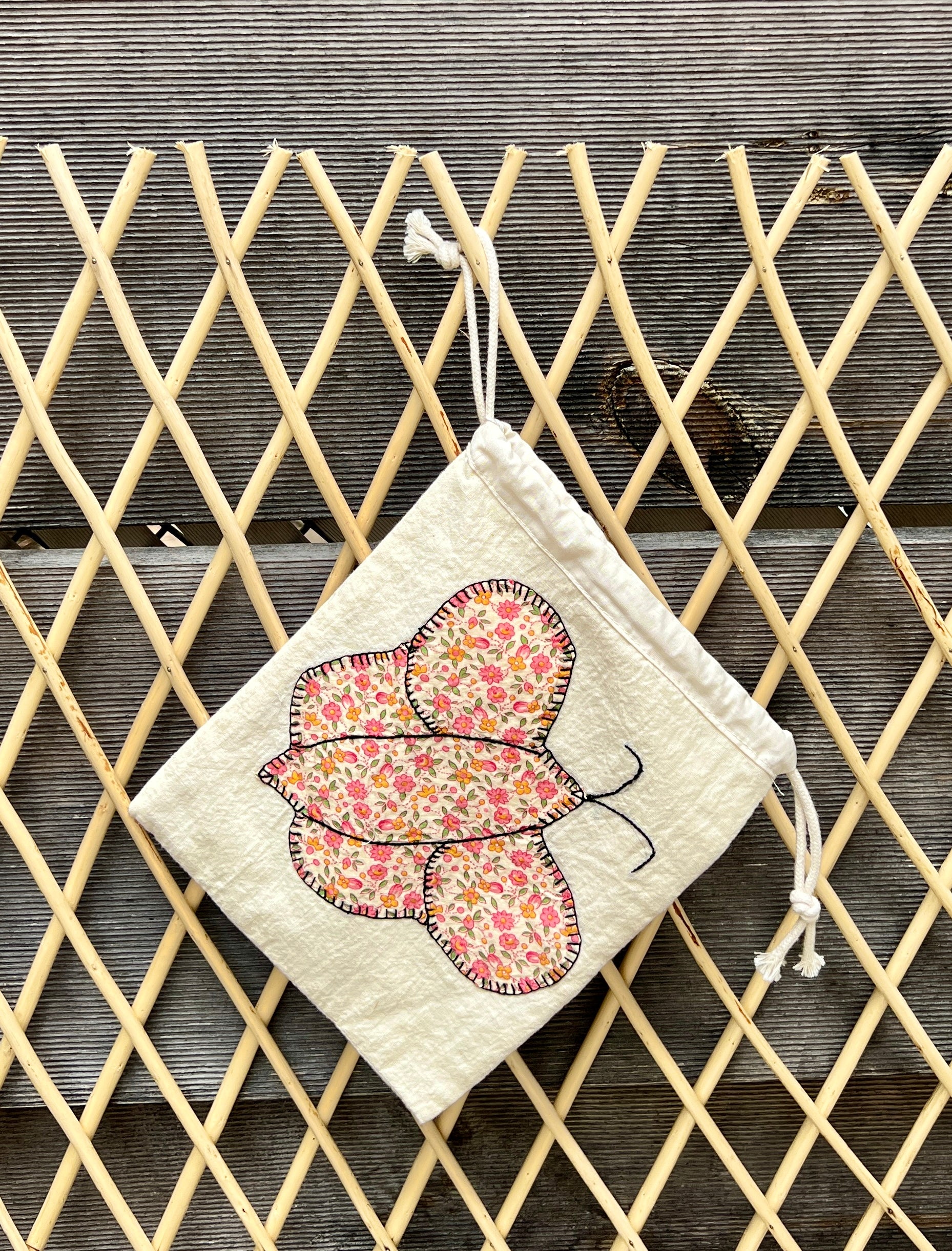 Butterfly Drawstring Bag (Purple Dots & Pink Floral)