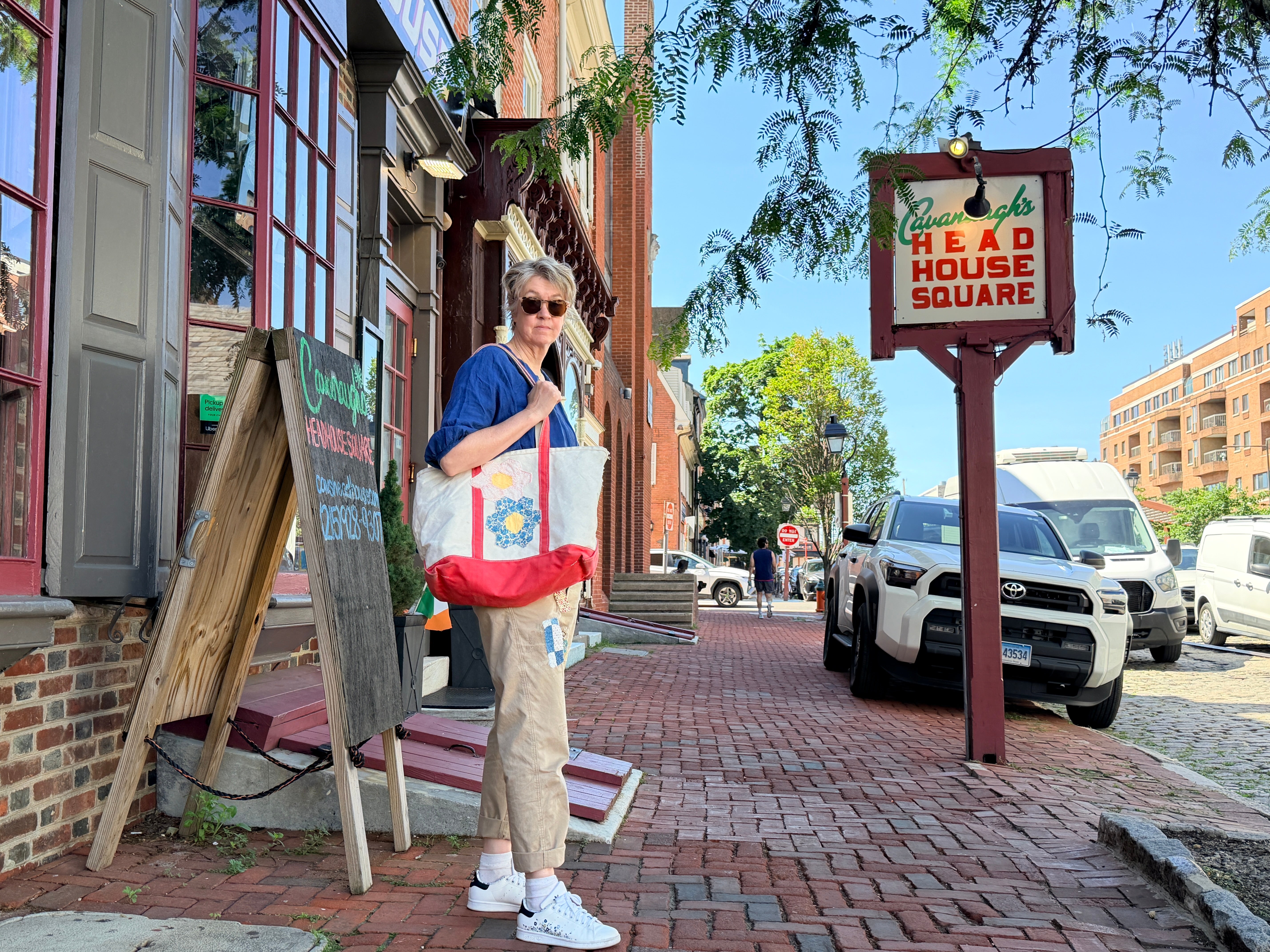 Salvaged Tote Large (Long Coral-Red Handles)