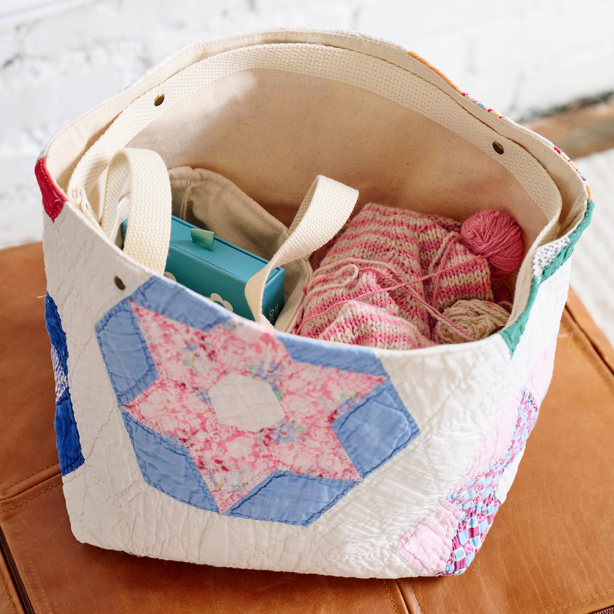 Quilt Bin (Red & Yellow Log Cabin)