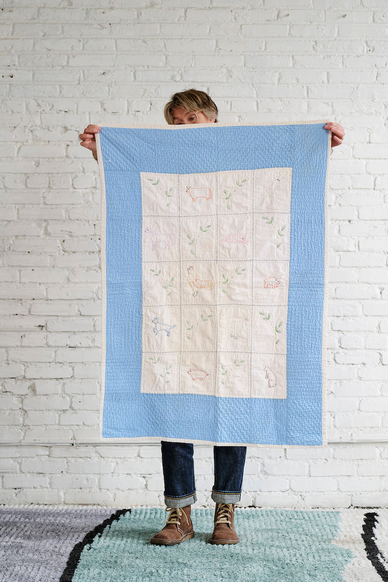 Baby Quilt (Embroidery with Blue Border)