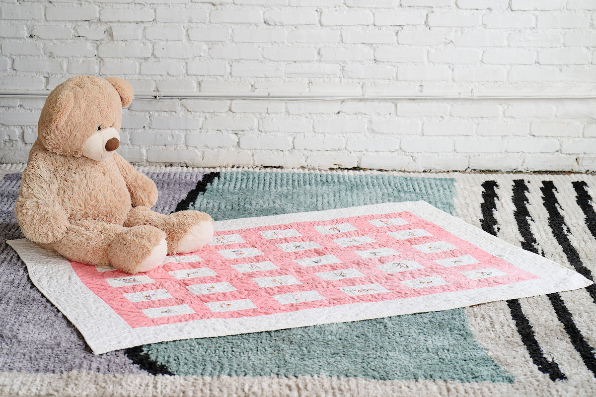 Baby Quilt (Small Embroidery with Pink Sashing)