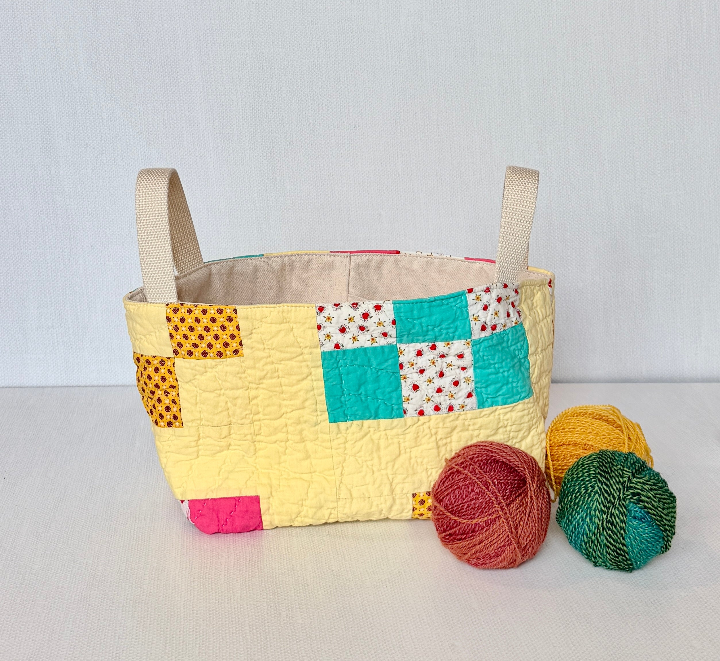 Divided Basket (Yellow Sashing with Pink & Blue 9 Patch)