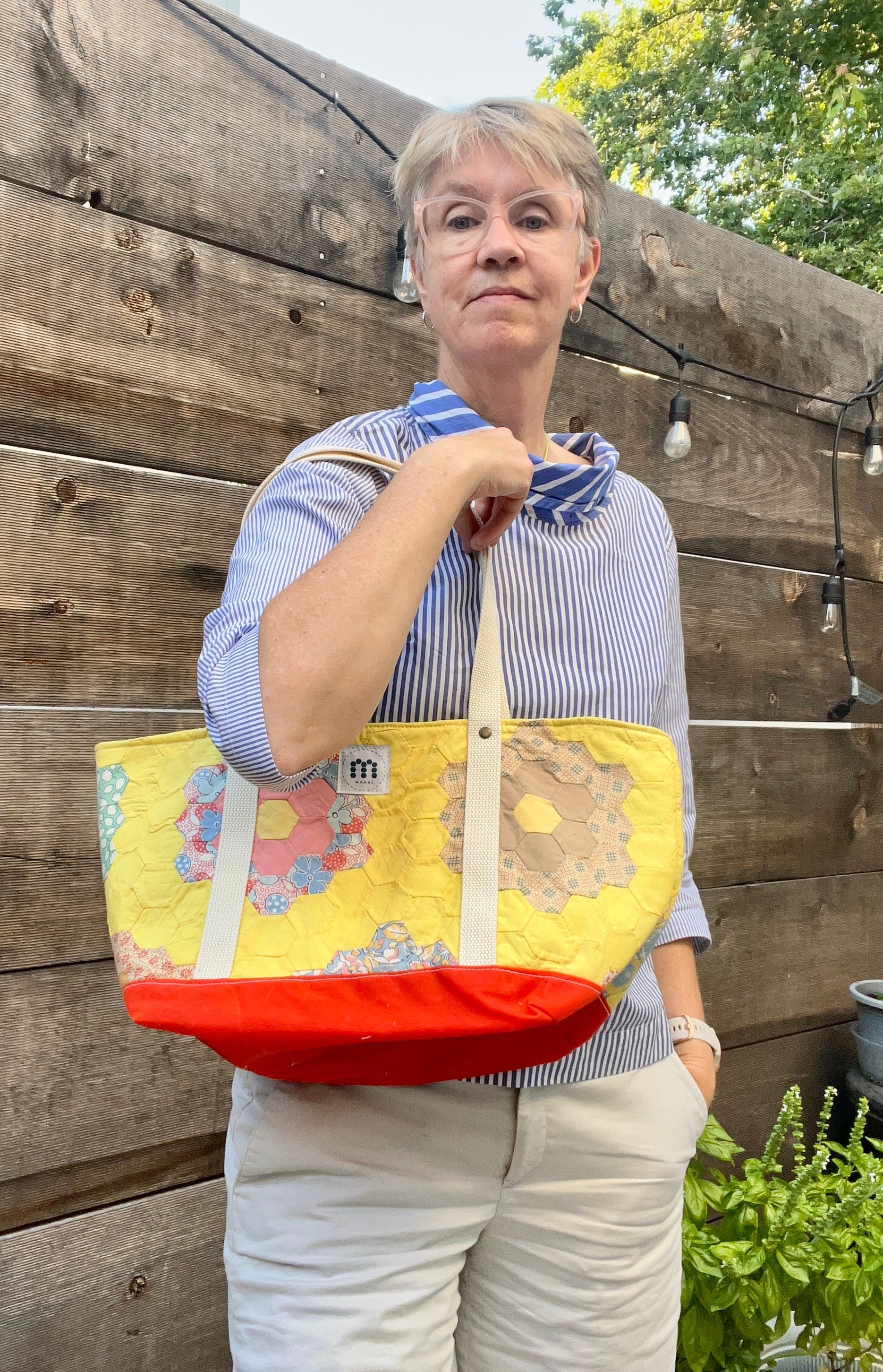 Medium Waxed Canvas Quilt Tote (Yellow with Bright Orange Bottom) #2