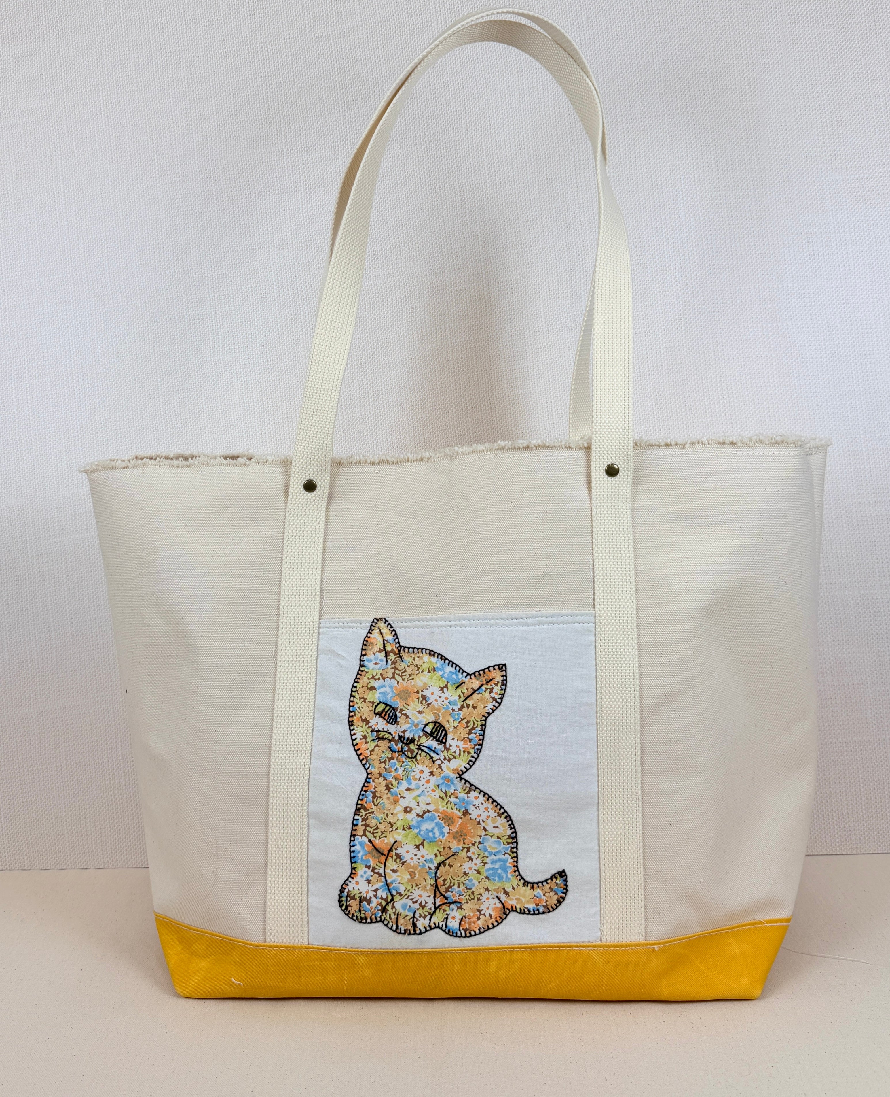 Classic Pocket Tote with Yellow Mustard Canvas (5 Kittens)