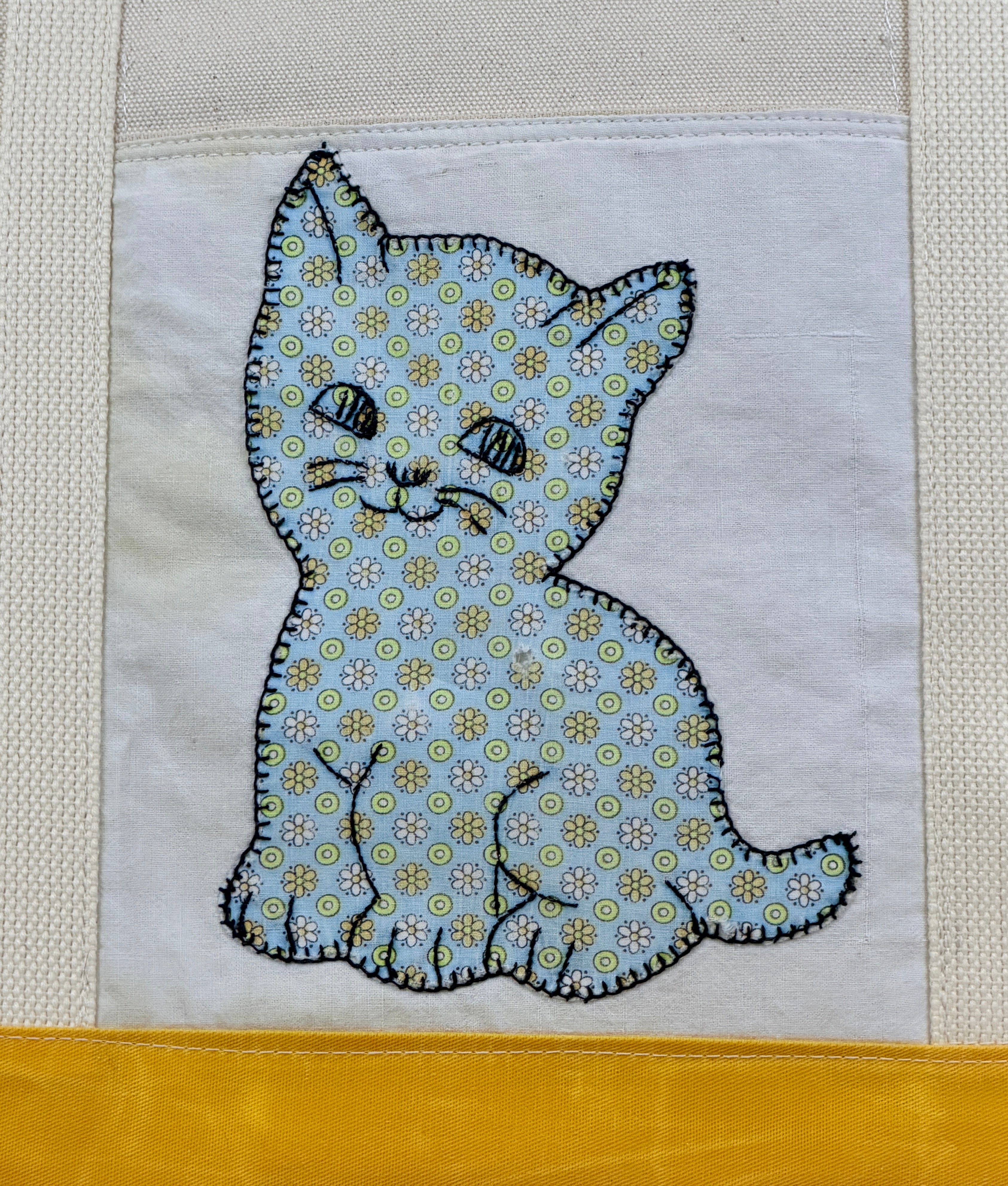 Classic Pocket Tote with Yellow Mustard Canvas (5 Kittens)