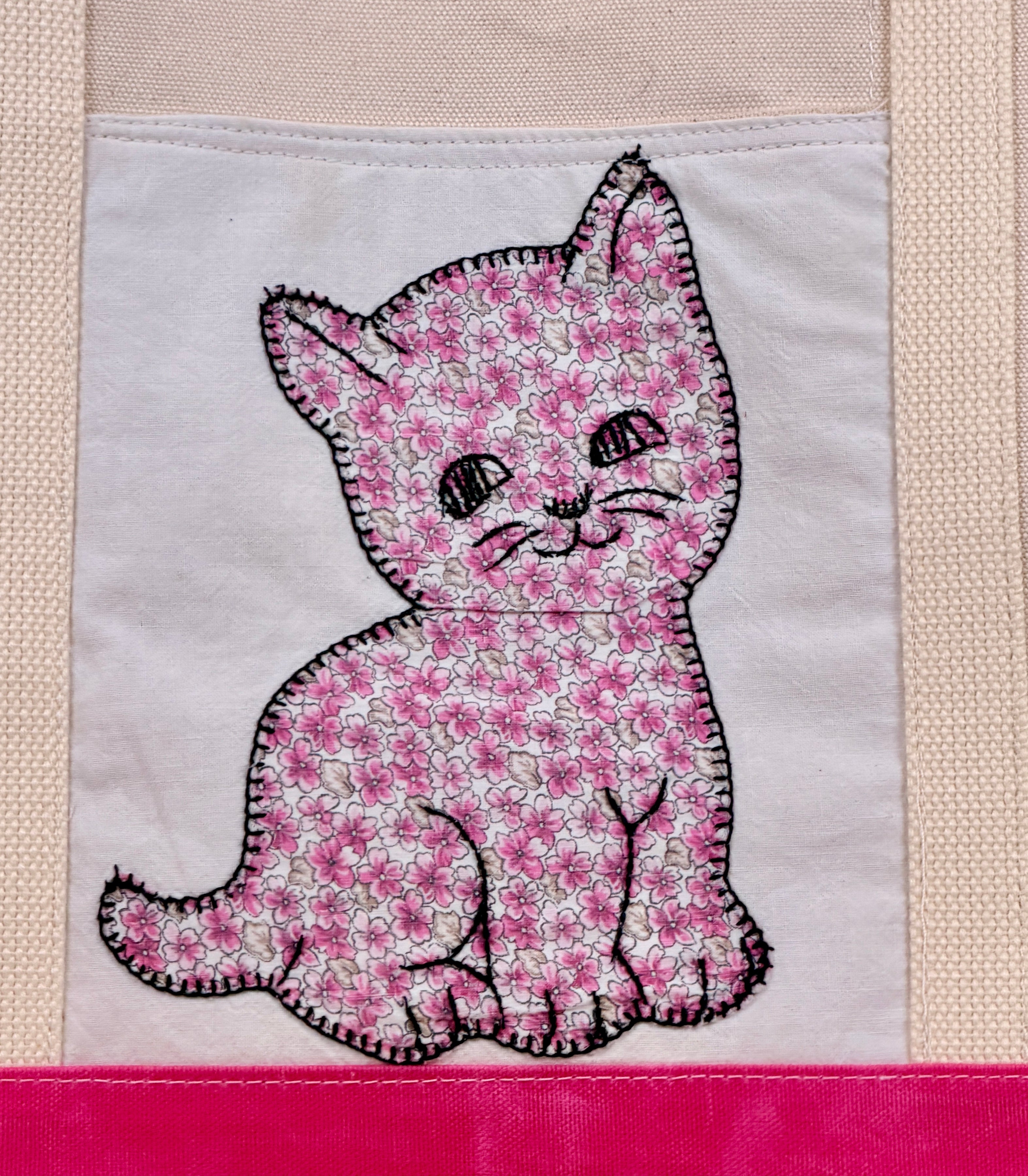 Classic Pocket Tote with Pink Canvas (11 Kittens)