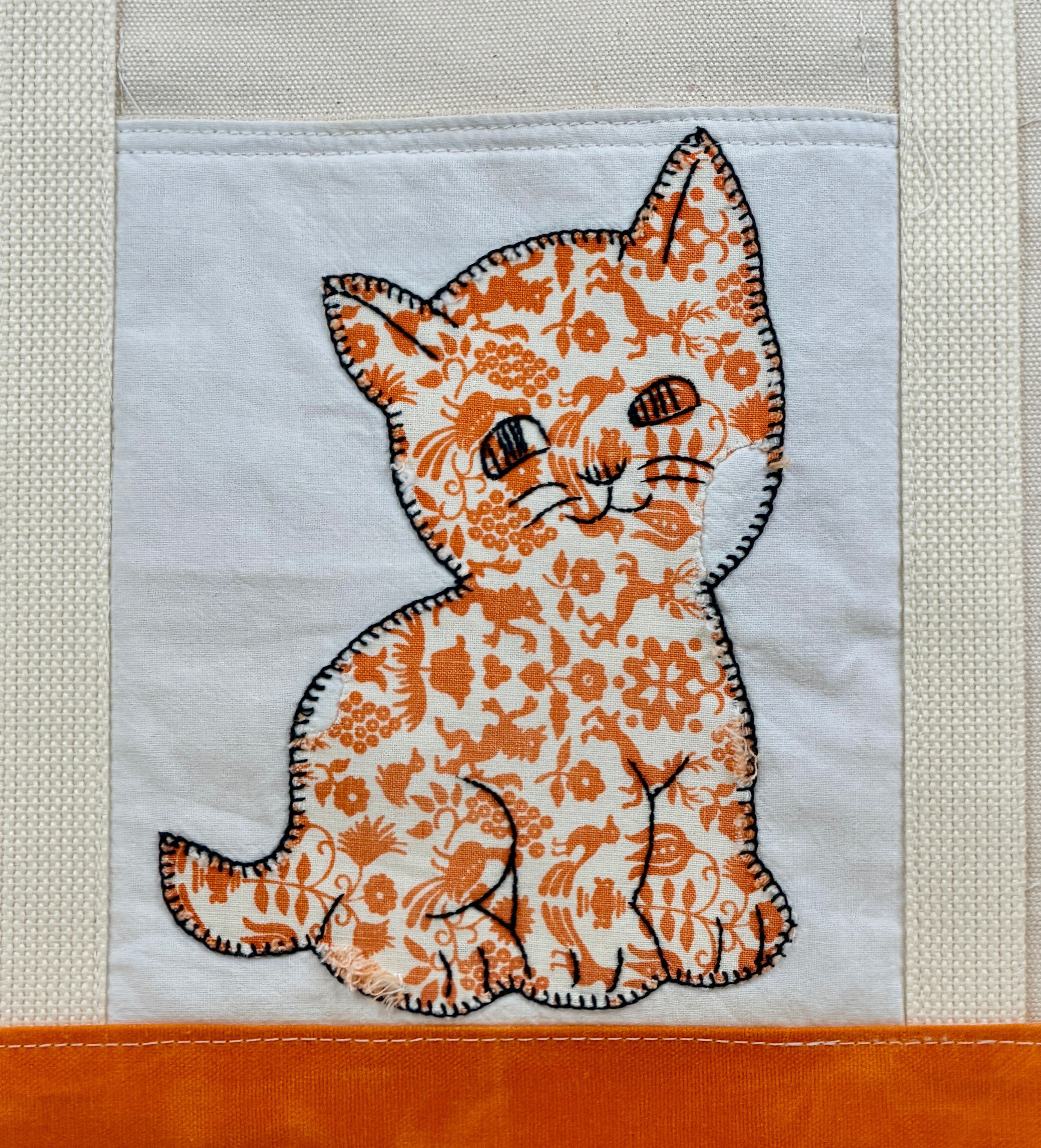 Classic Pocket Tote with Orange Canvas (2 Kittens)
