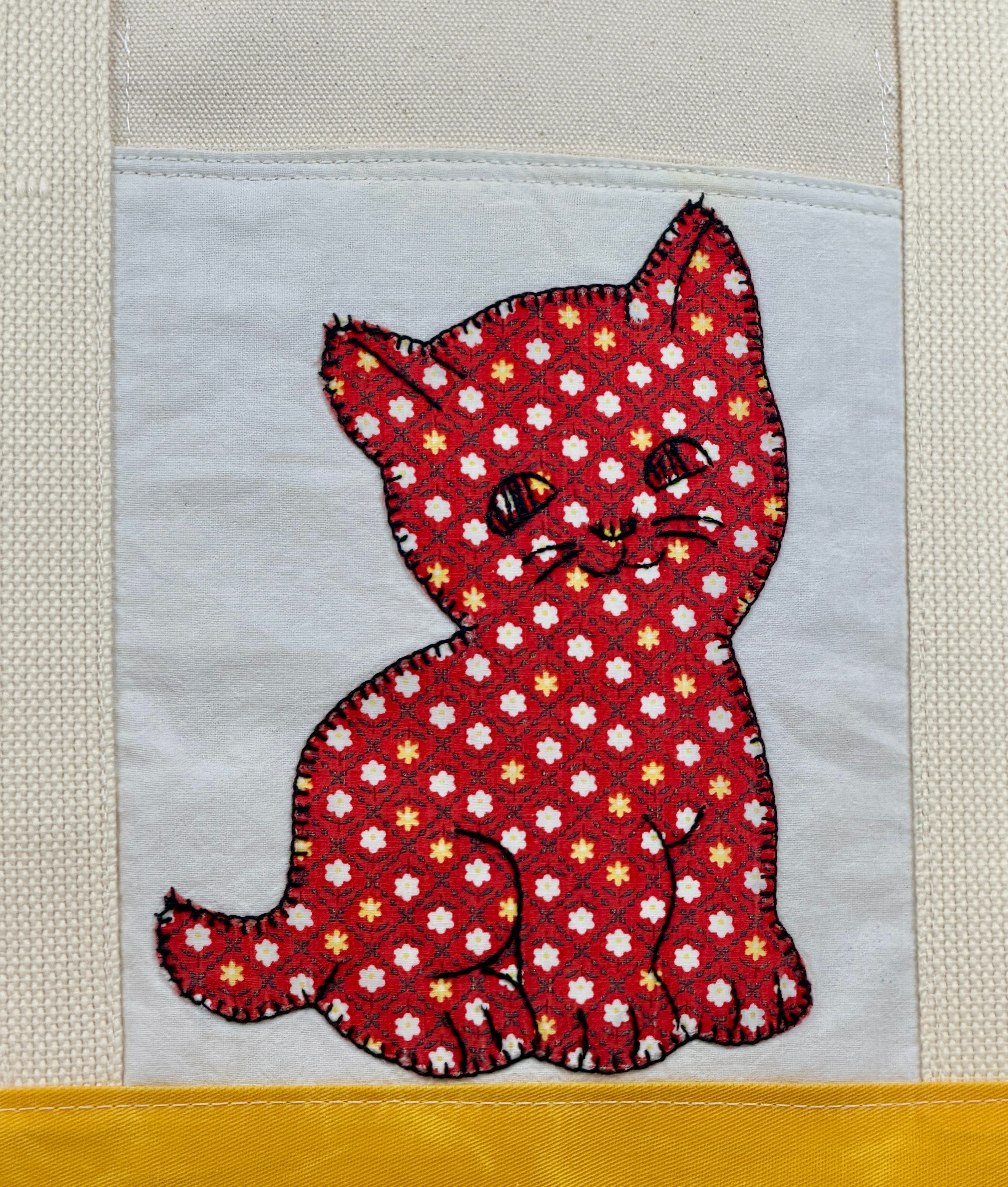 Classic Pocket Tote with Yellow Mustard Canvas (5 Kittens)