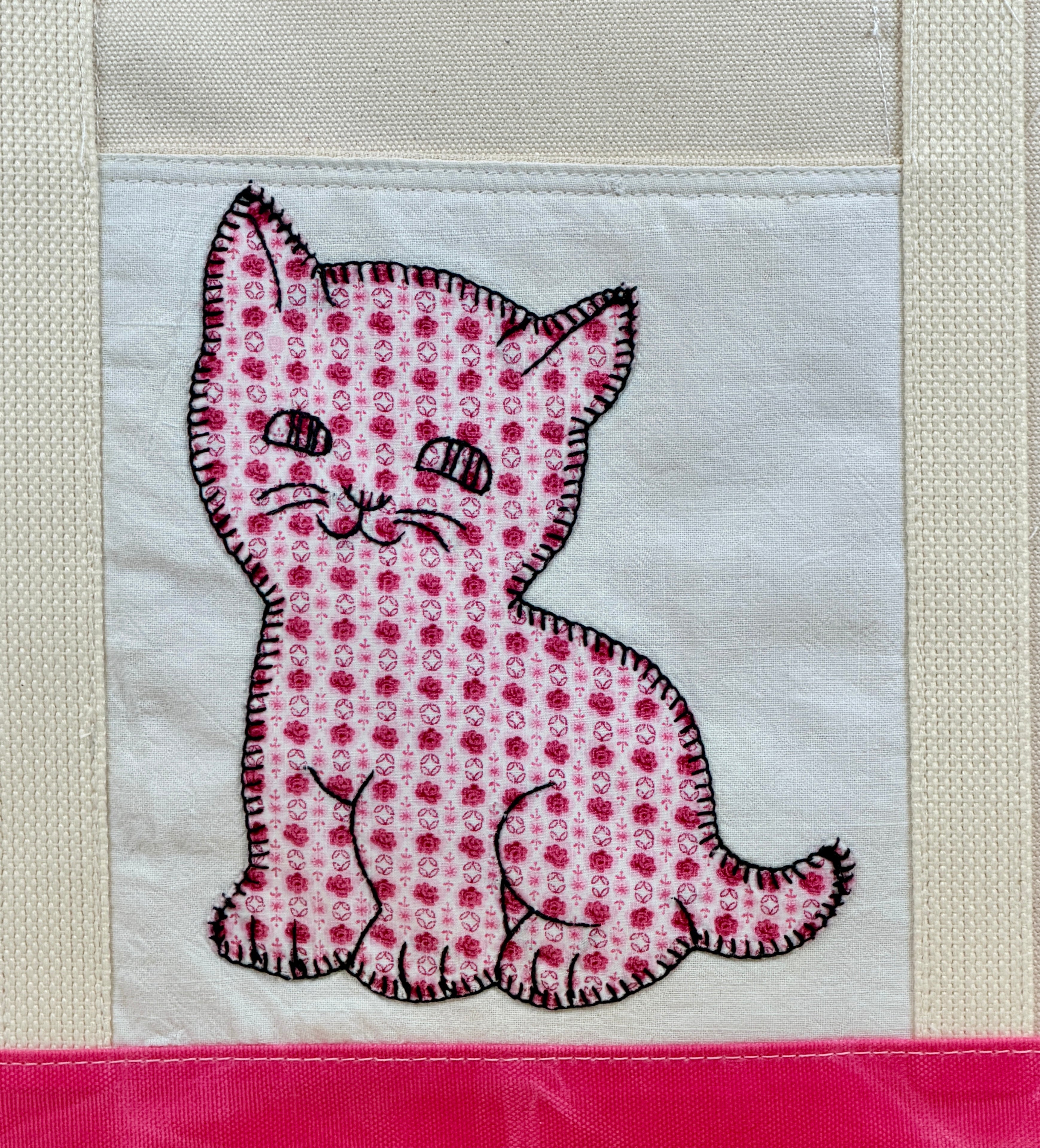 Classic Pocket Tote with Pink Canvas (11 Kittens)