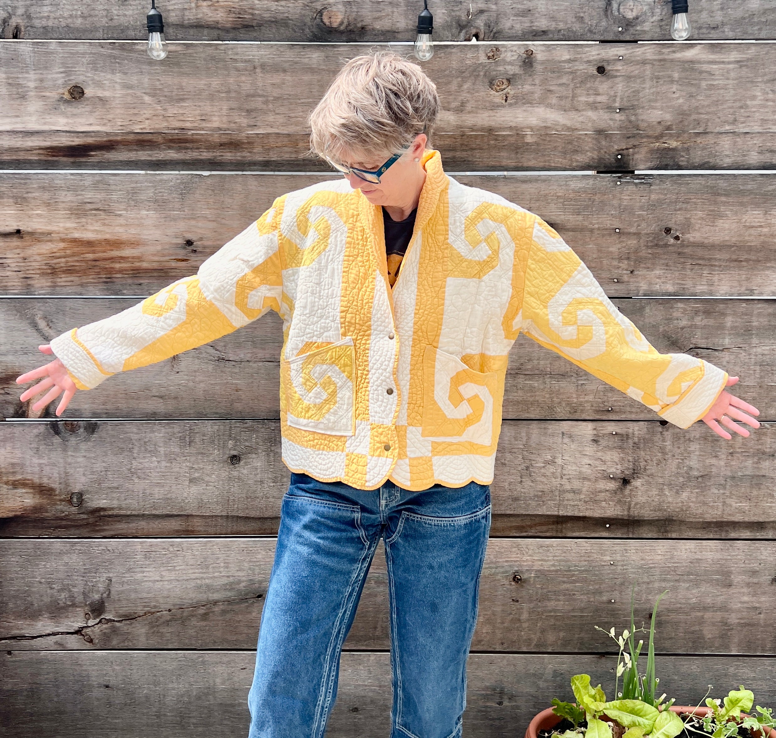 Shawl Collared Quilt Jacket (Yellow Snail's Trail)
