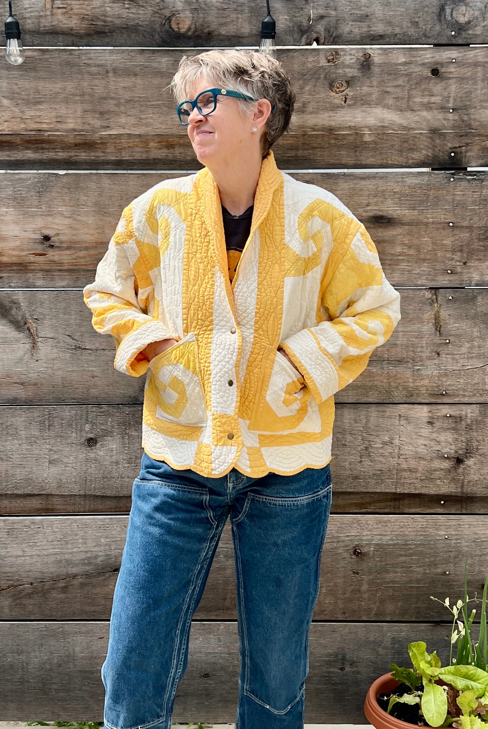 Shawl Collared Quilt Jacket (Yellow Snail's Trail)