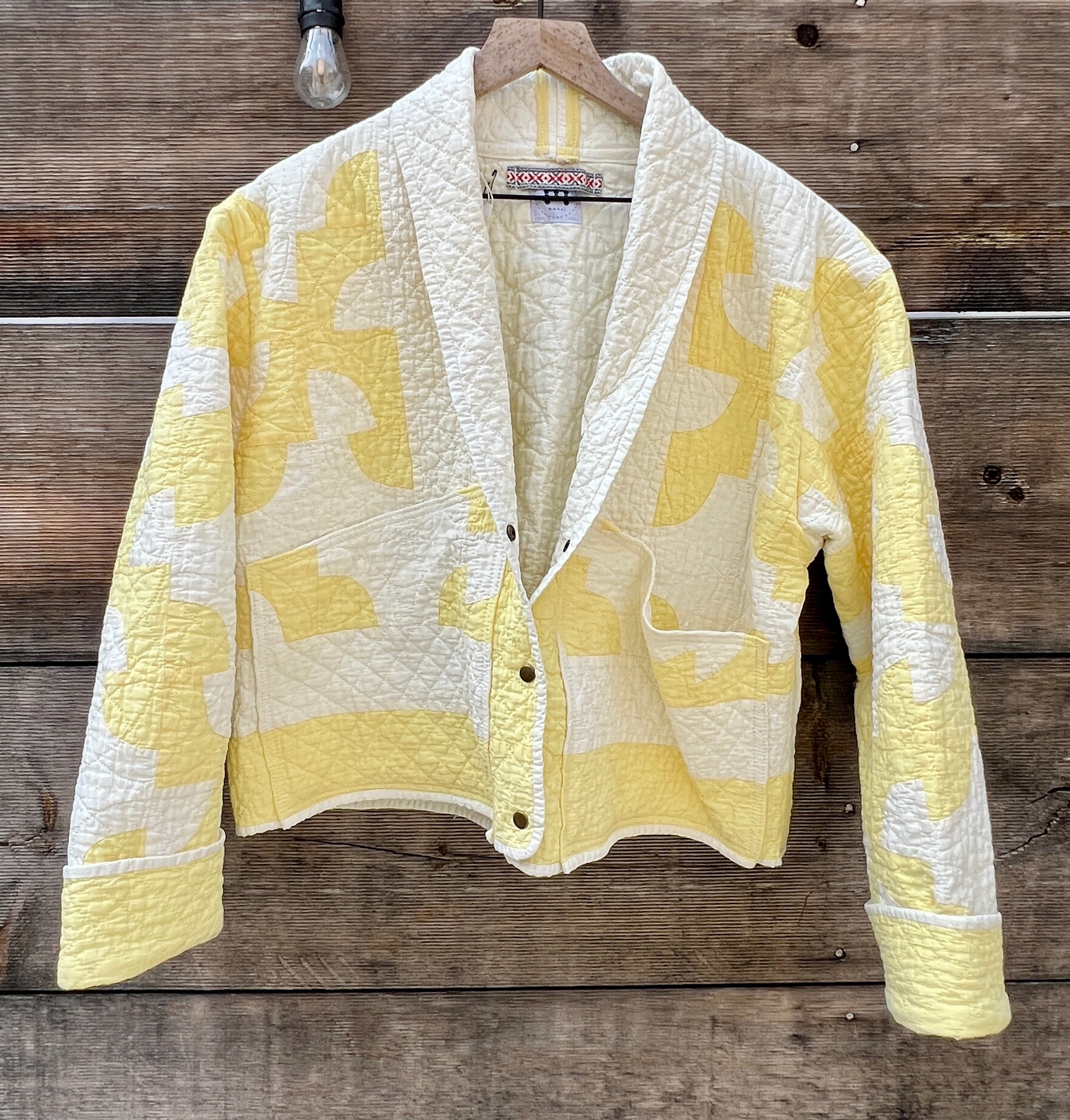 Shawl Collared Quilt Jacket (Yellow Drunkards Path)