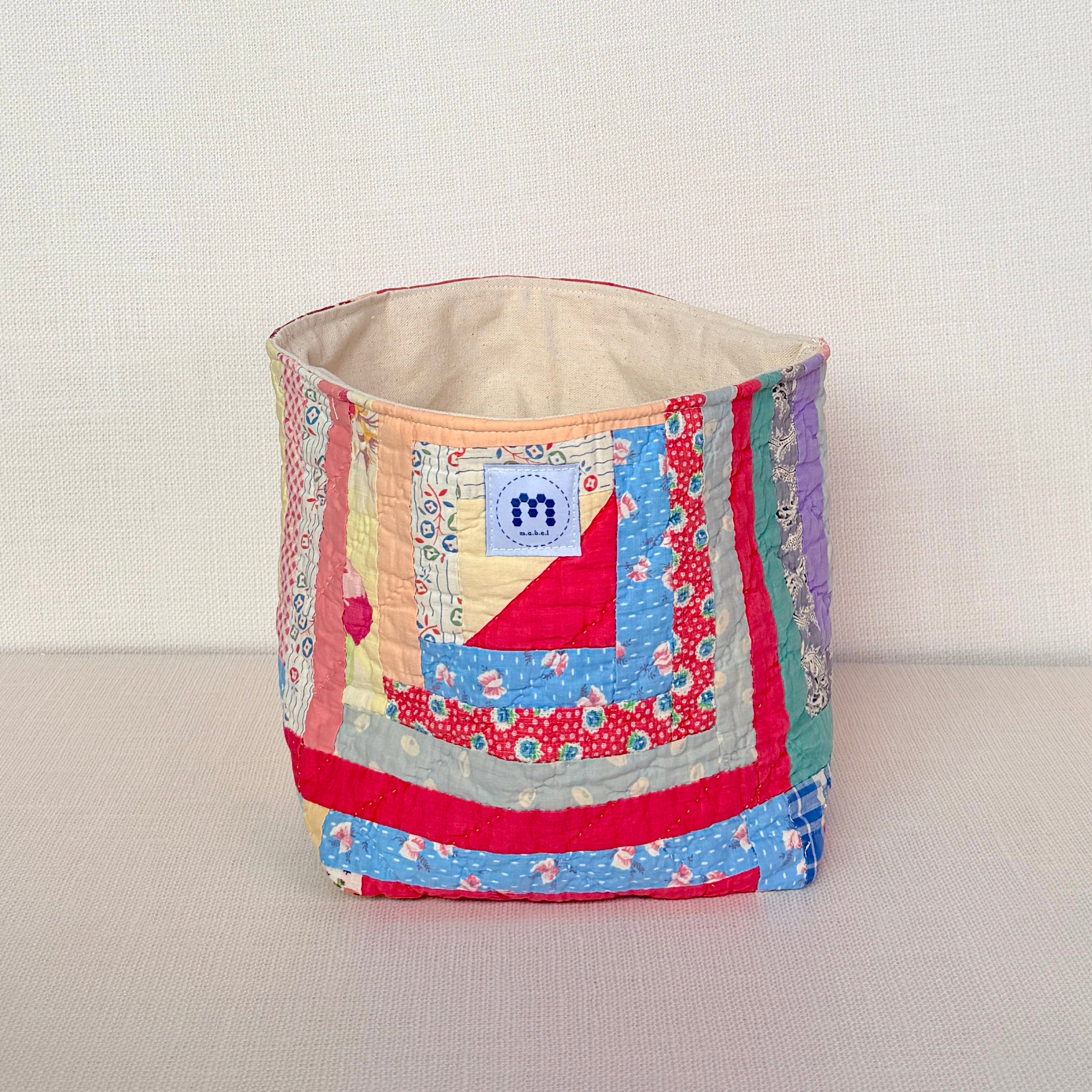 Quilt Bin (Red & Yellow Log Cabin)