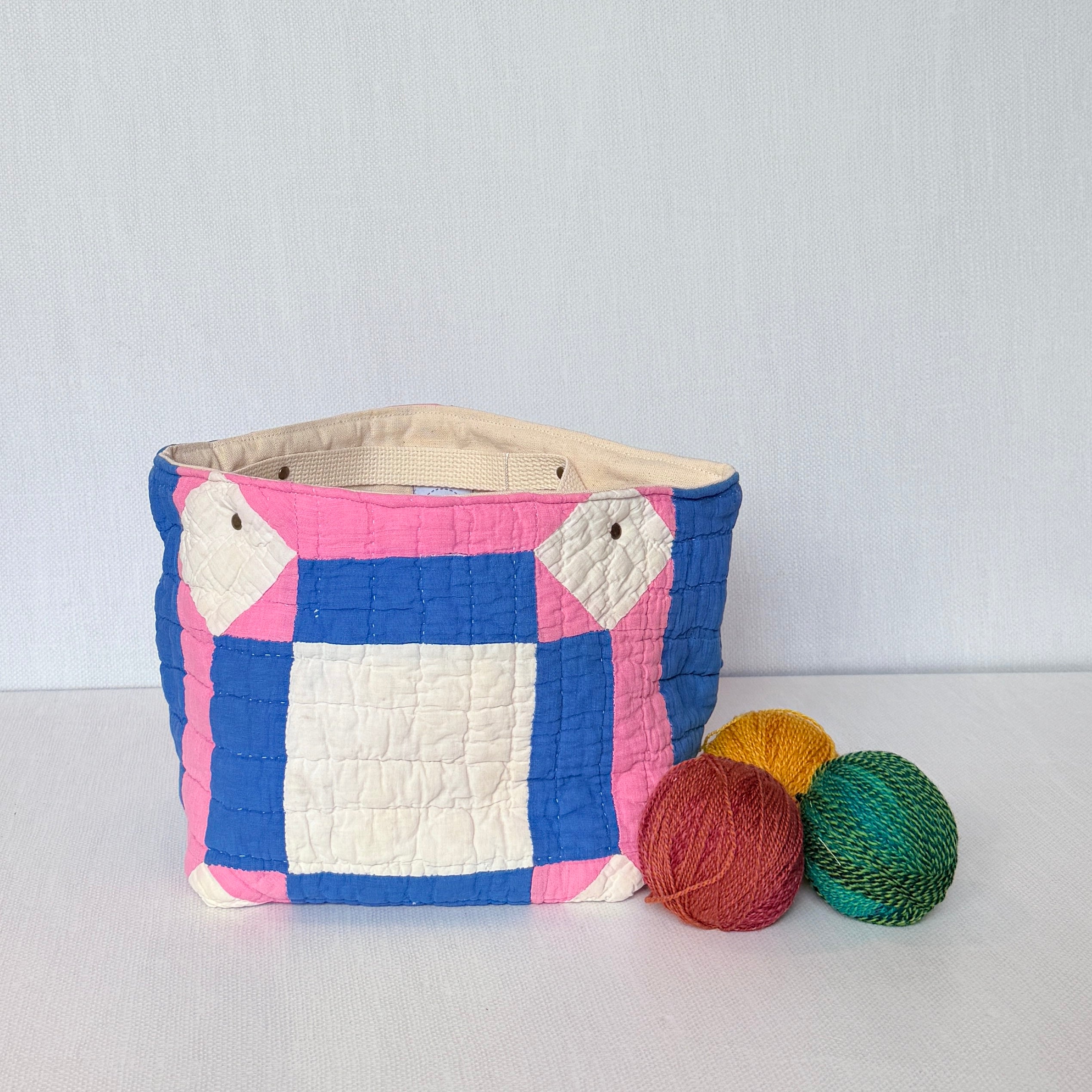 Quilt Bin (Pink & Blue Square in a Square)