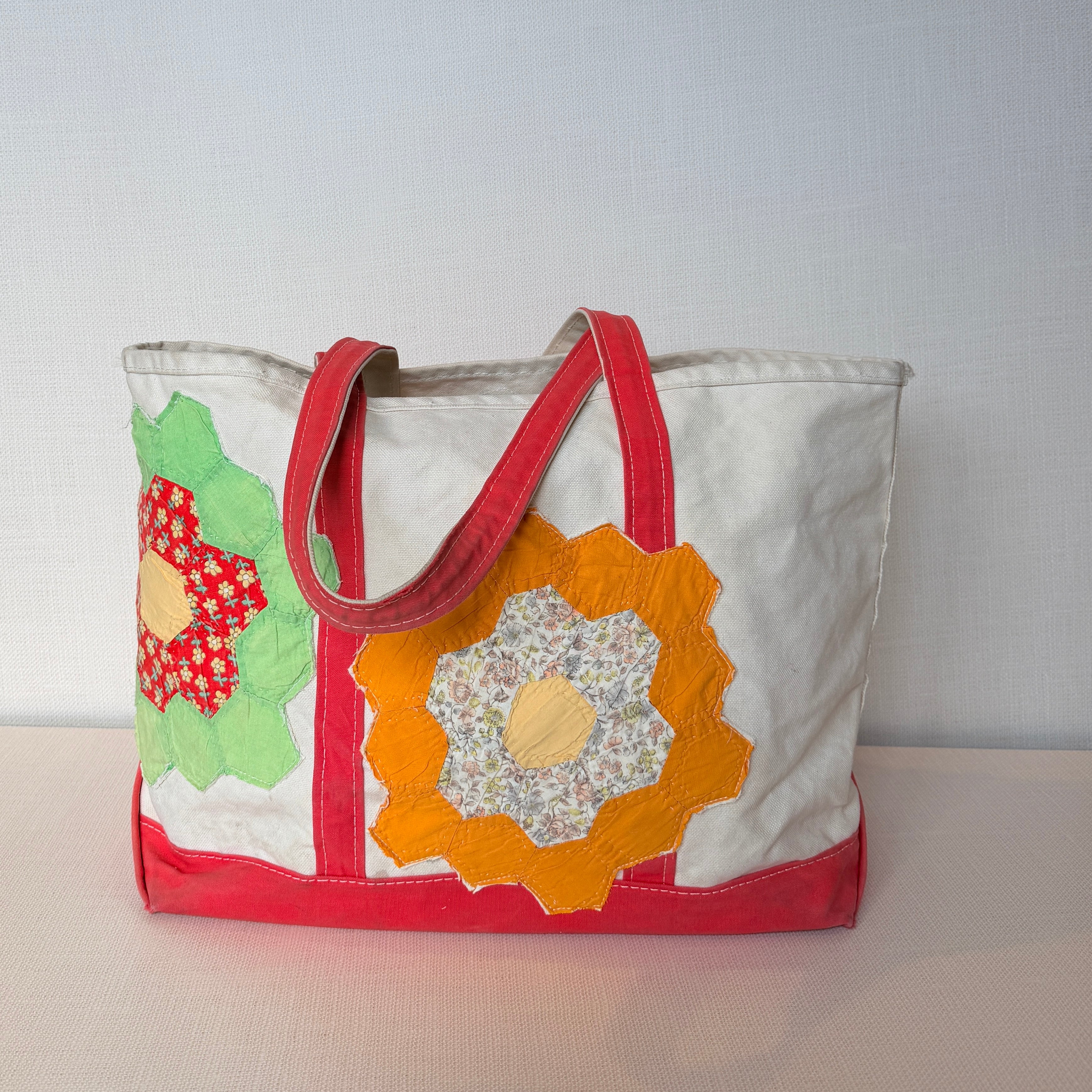 Salvaged Tote Large (Long Coral-Red Handles)