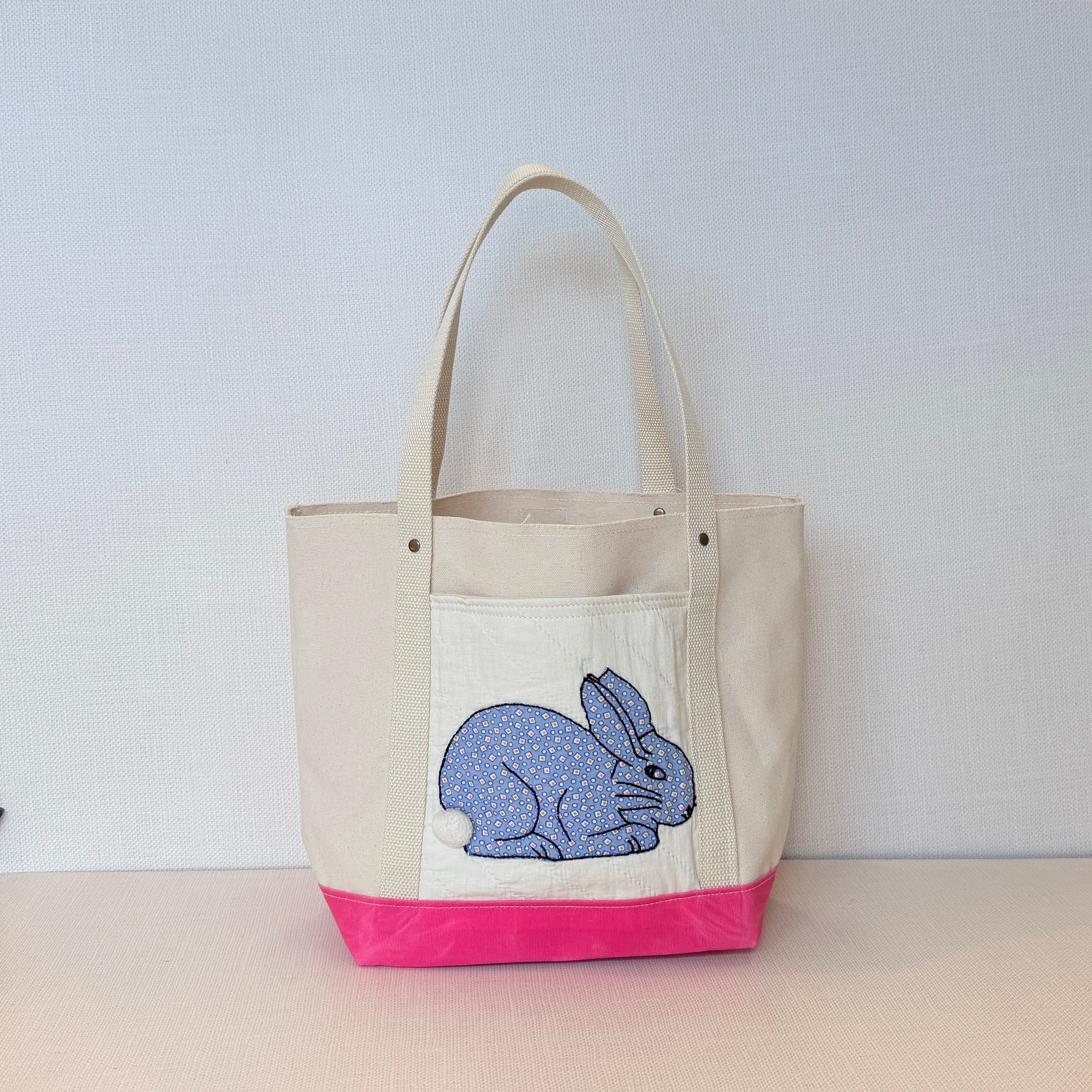 The Skipper Pocket Tote (Pink Canvas Bunny)