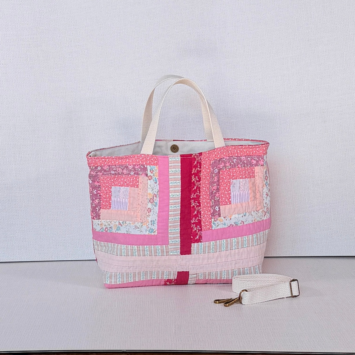 Studio Tote (Red & Pink Log Cabin)