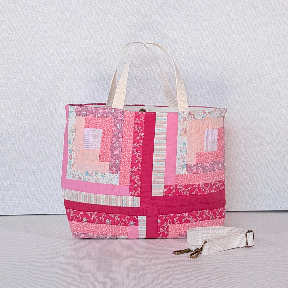Studio Tote (Red & Pink Log Cabin)