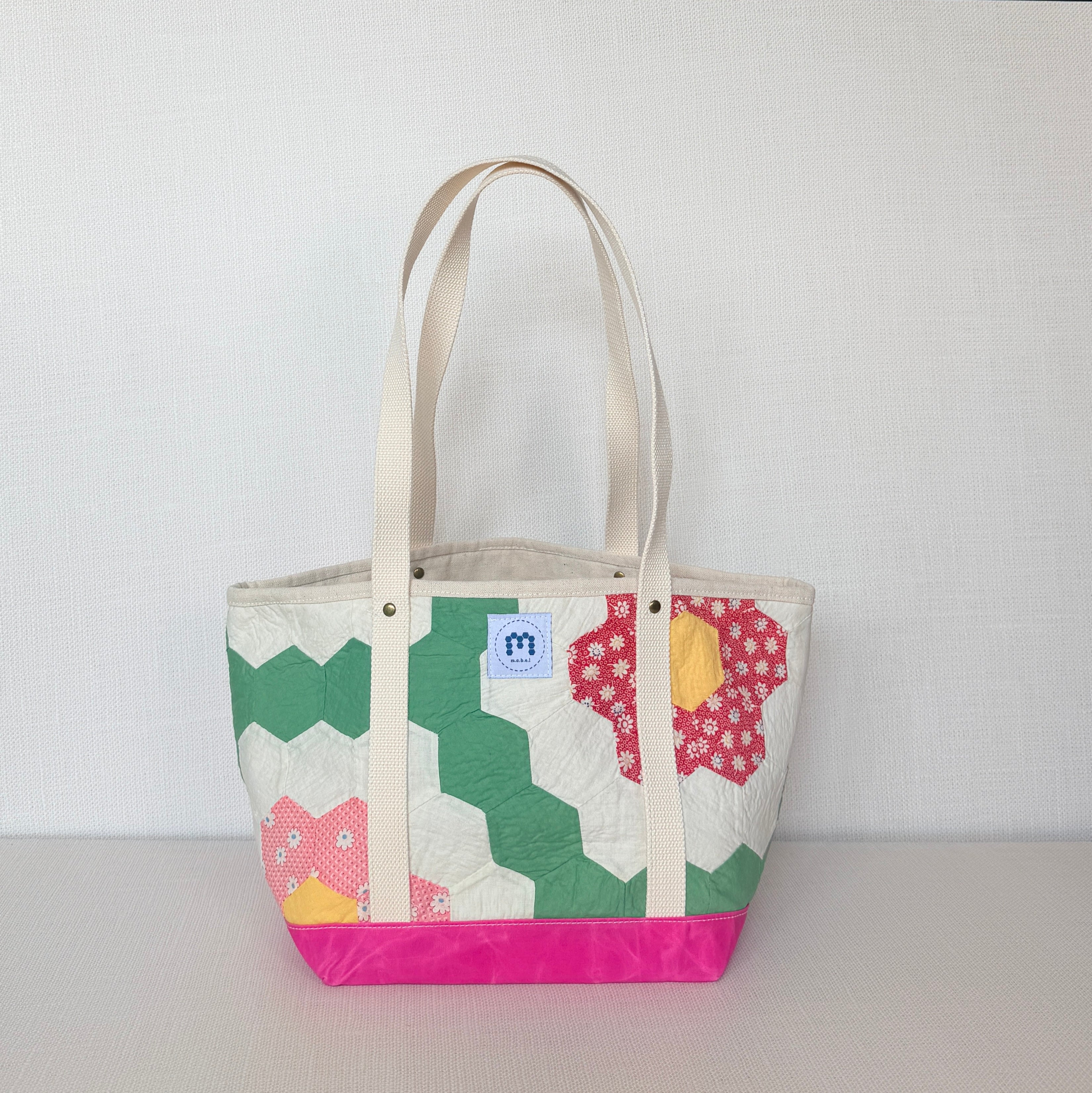 Waxed Canvas Tote Medium (Pink Canvas with Pink Flowers)