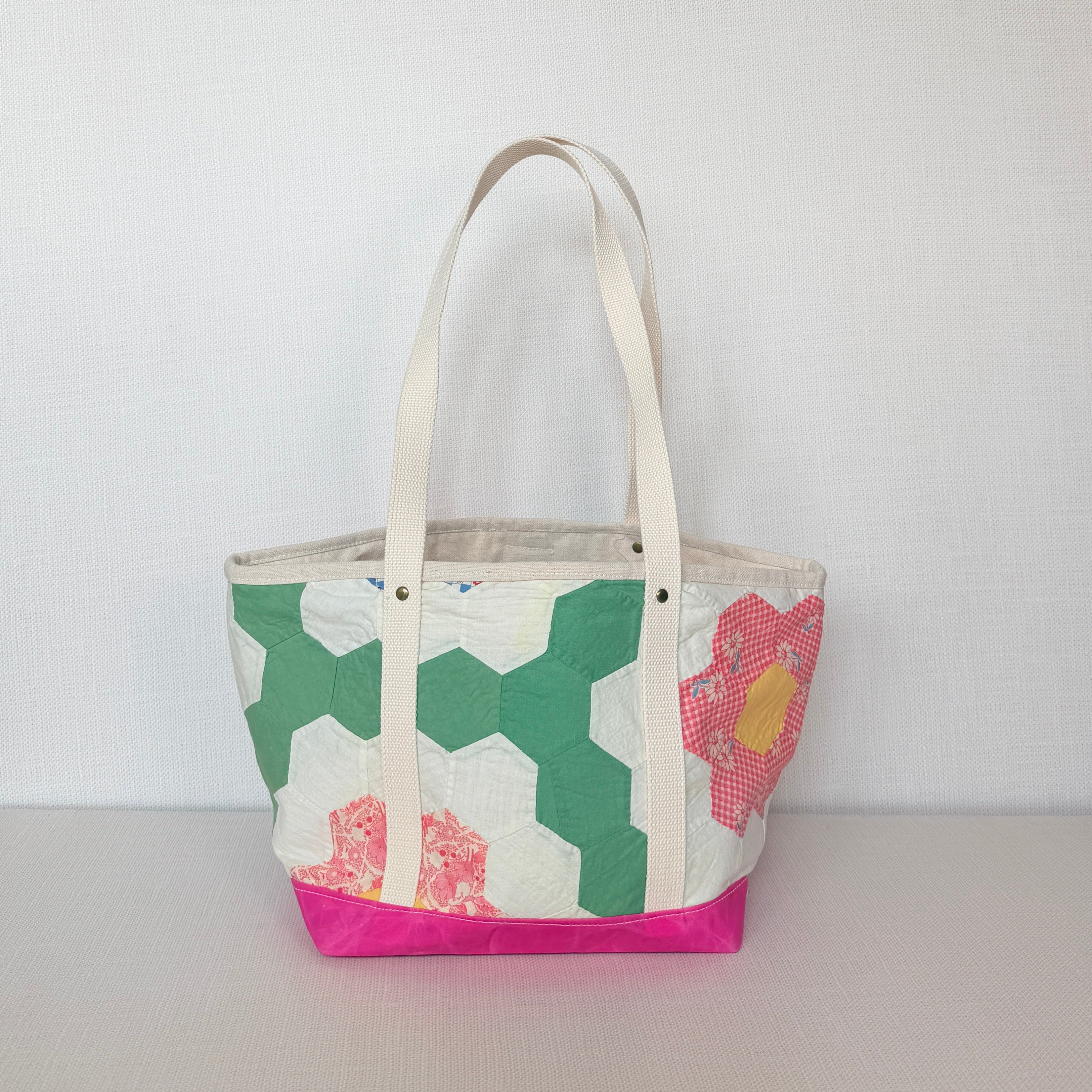Waxed Canvas Tote Medium (Pink Canvas with Pink Flowers)