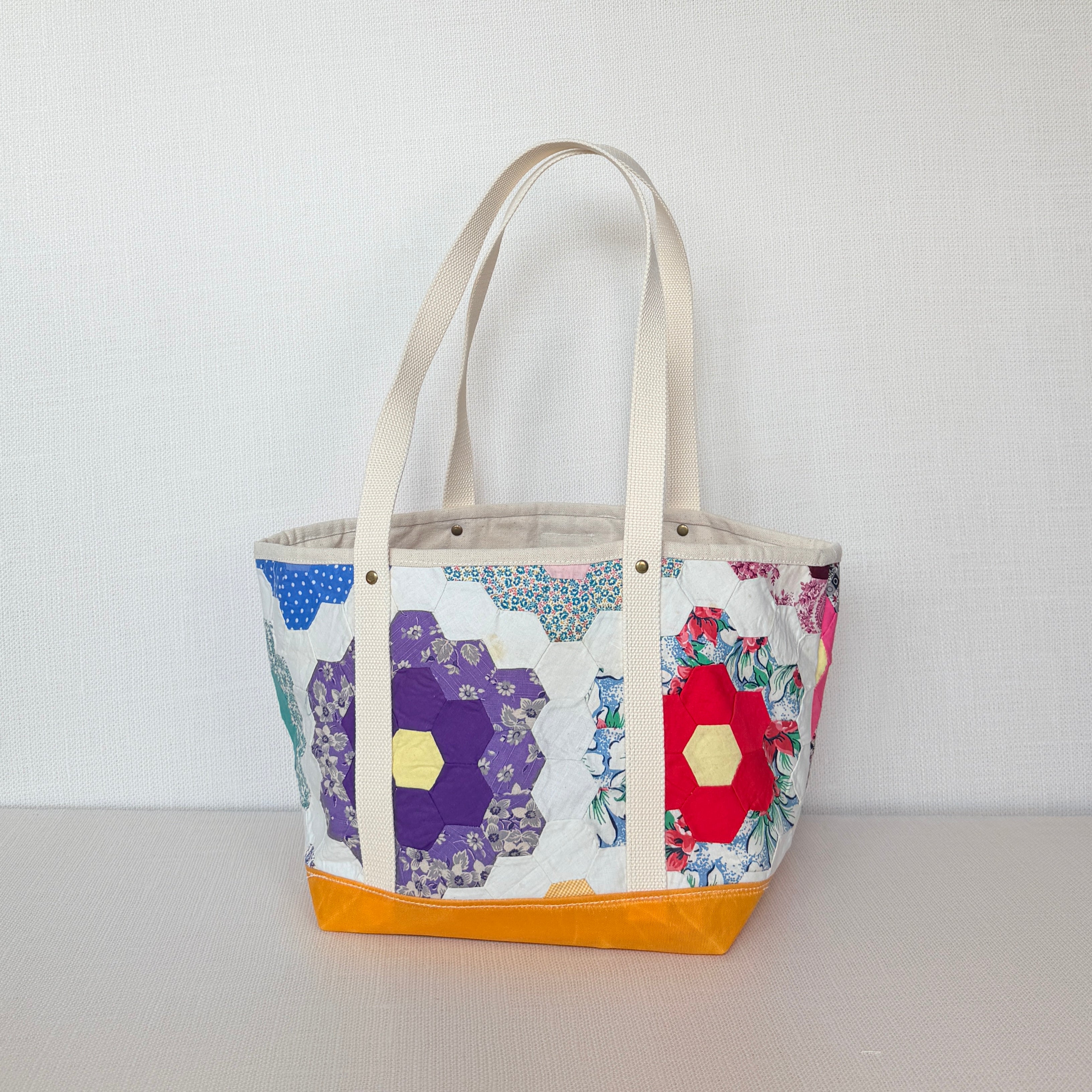 Waxed Canvas Tote Medium (Yellow Canvas with Purple Flowers)