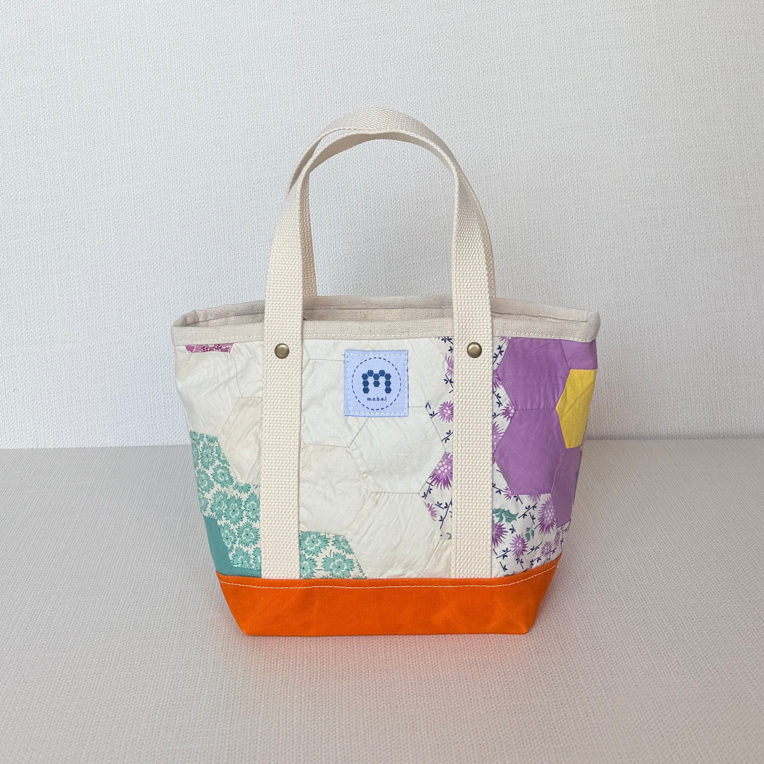 Waxed Canvas Tote-Small (Orange Canvas with Green)