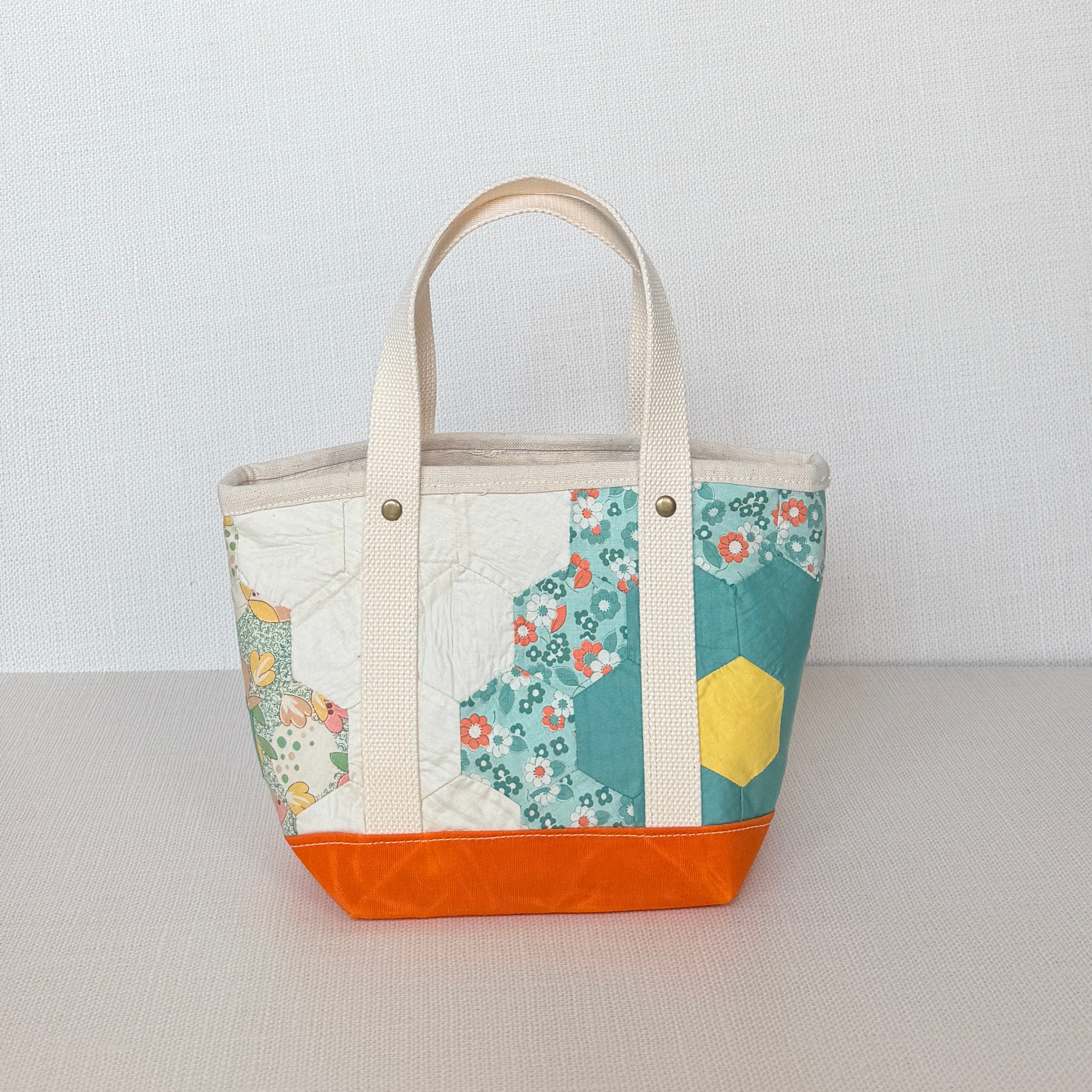 Waxed Canvas Tote-Small (Orange Canvas with Green)