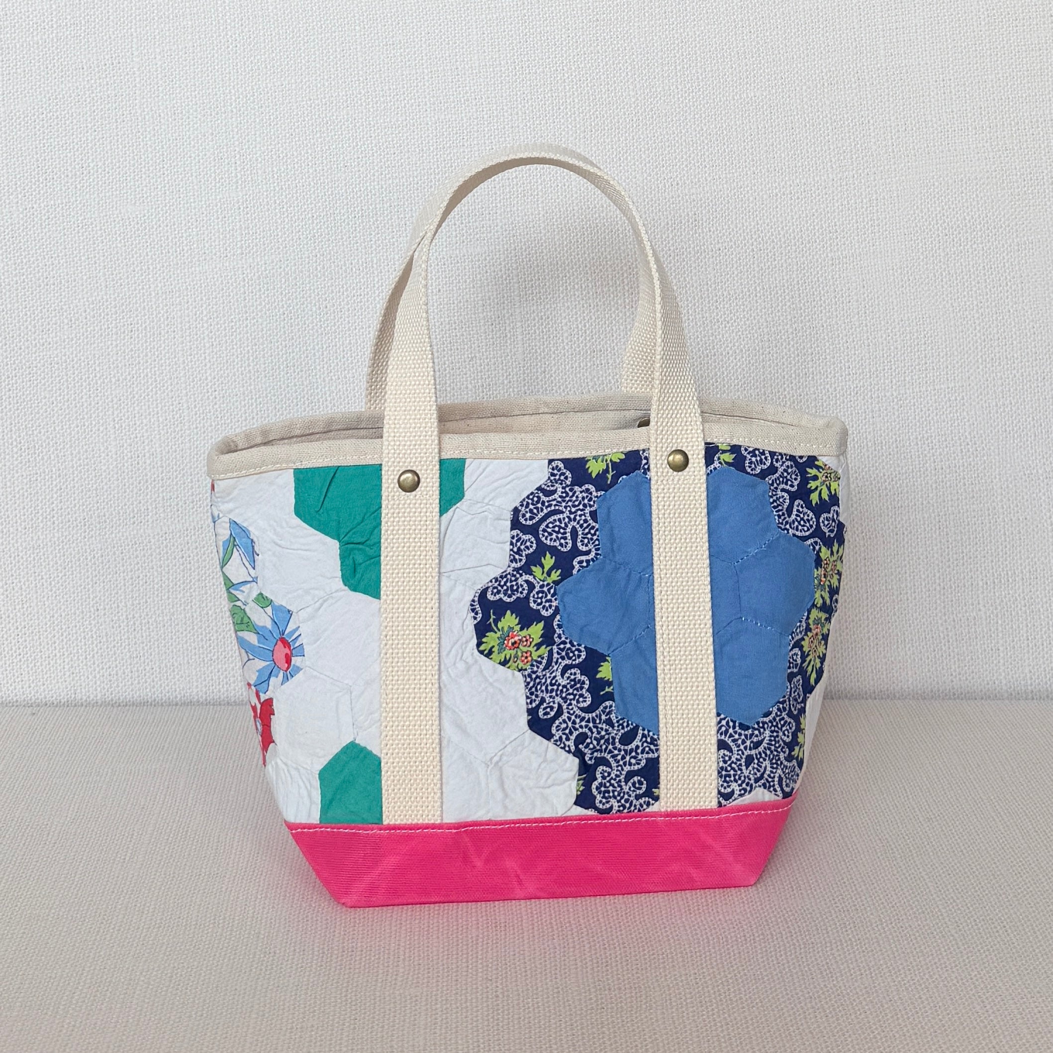 Waxed Canvas Tote-Small (Pink Canvas with Blue)