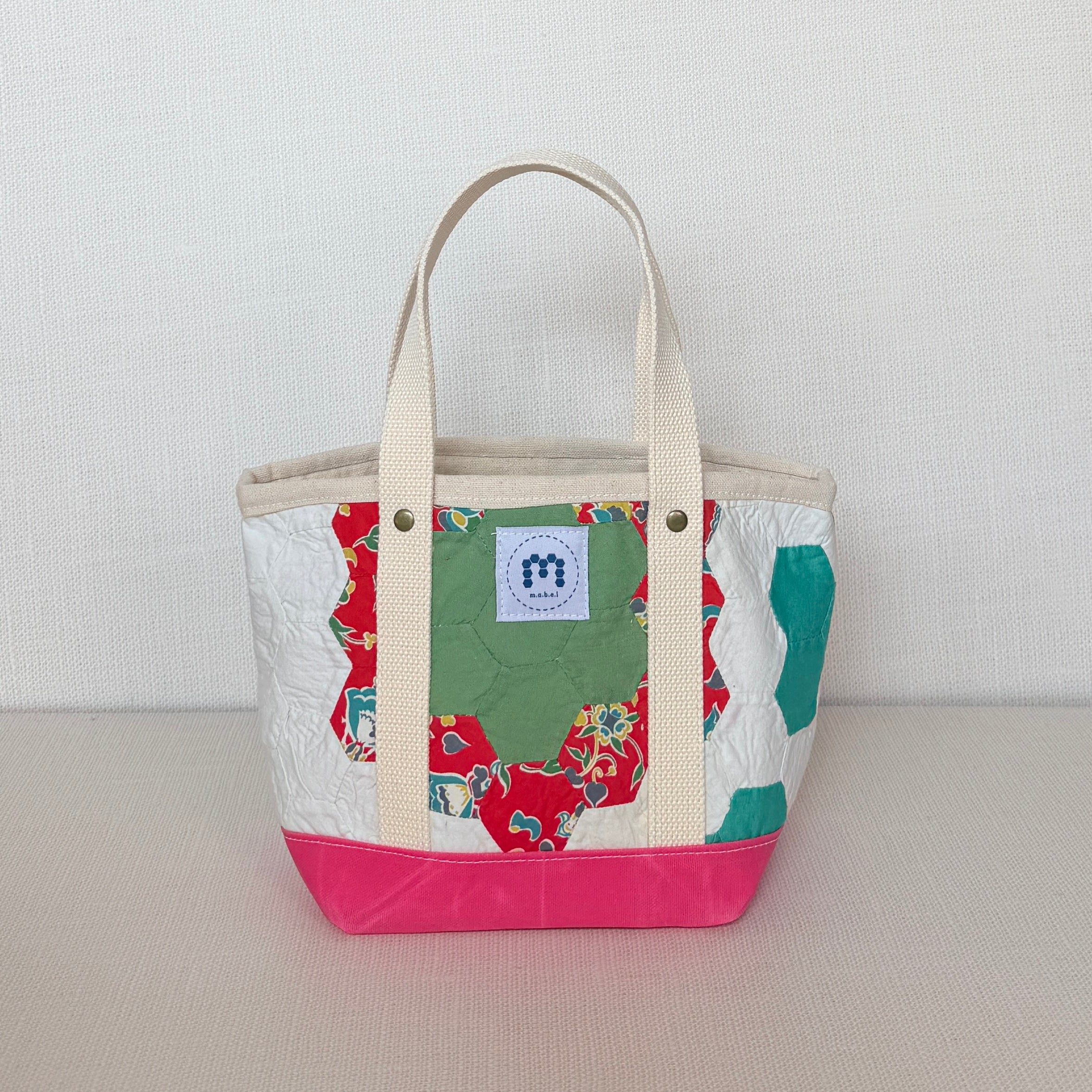Waxed Canvas Tote-Small (Pink Canvas with Red )
