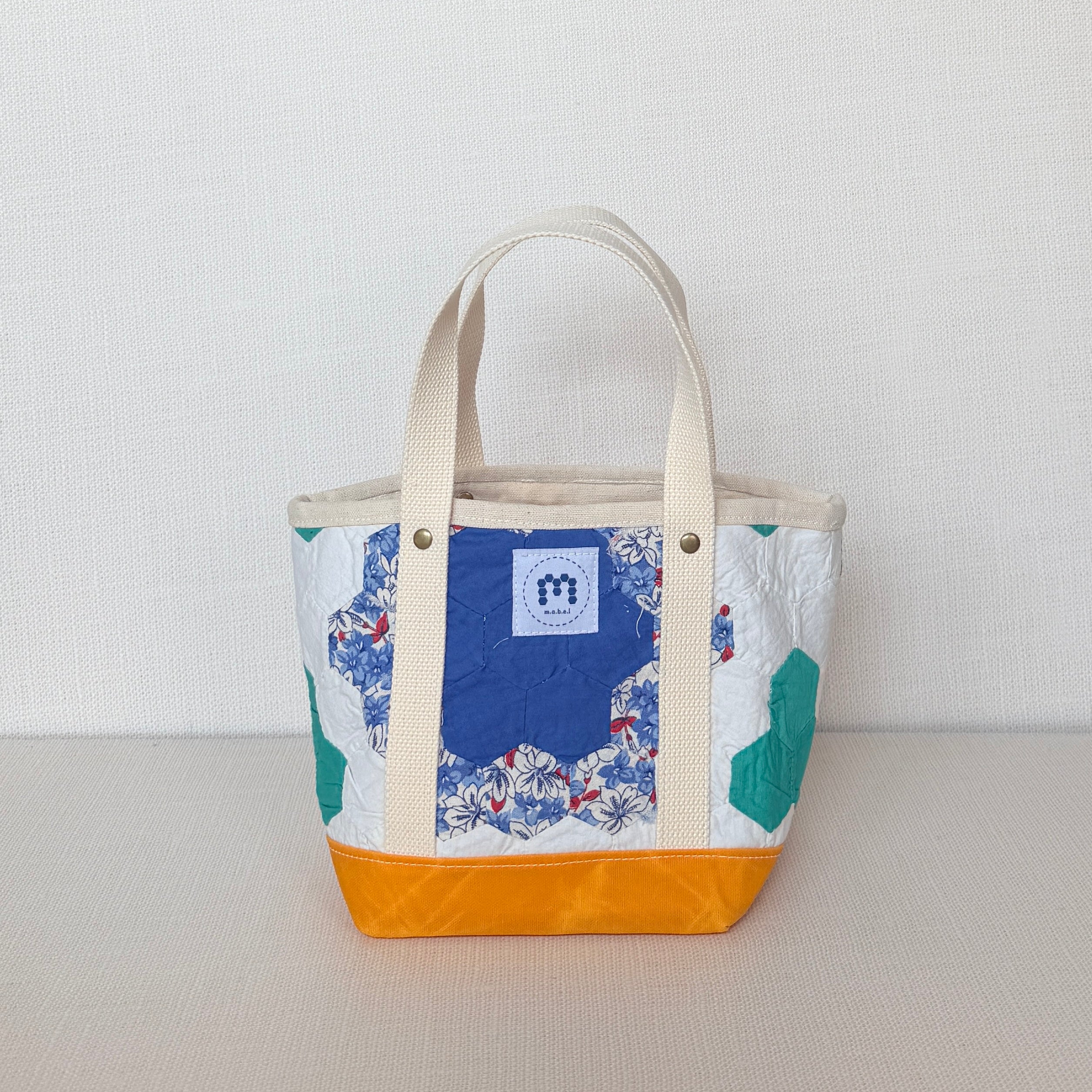 Waxed Canvas Tote-Small (Yellow Canvas with Blue )
