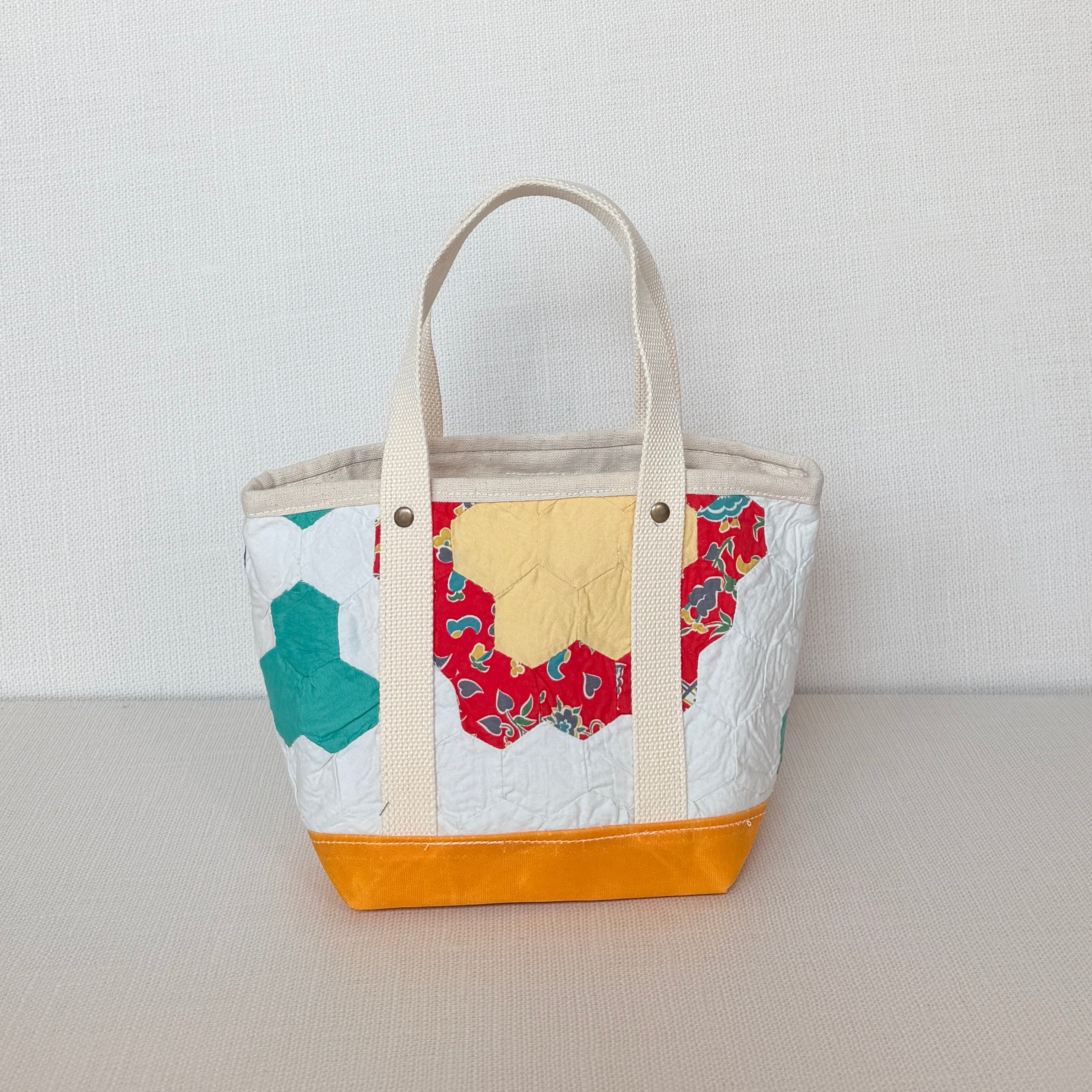Waxed Canvas Tote-Small (Yellow Canvas with Blue )