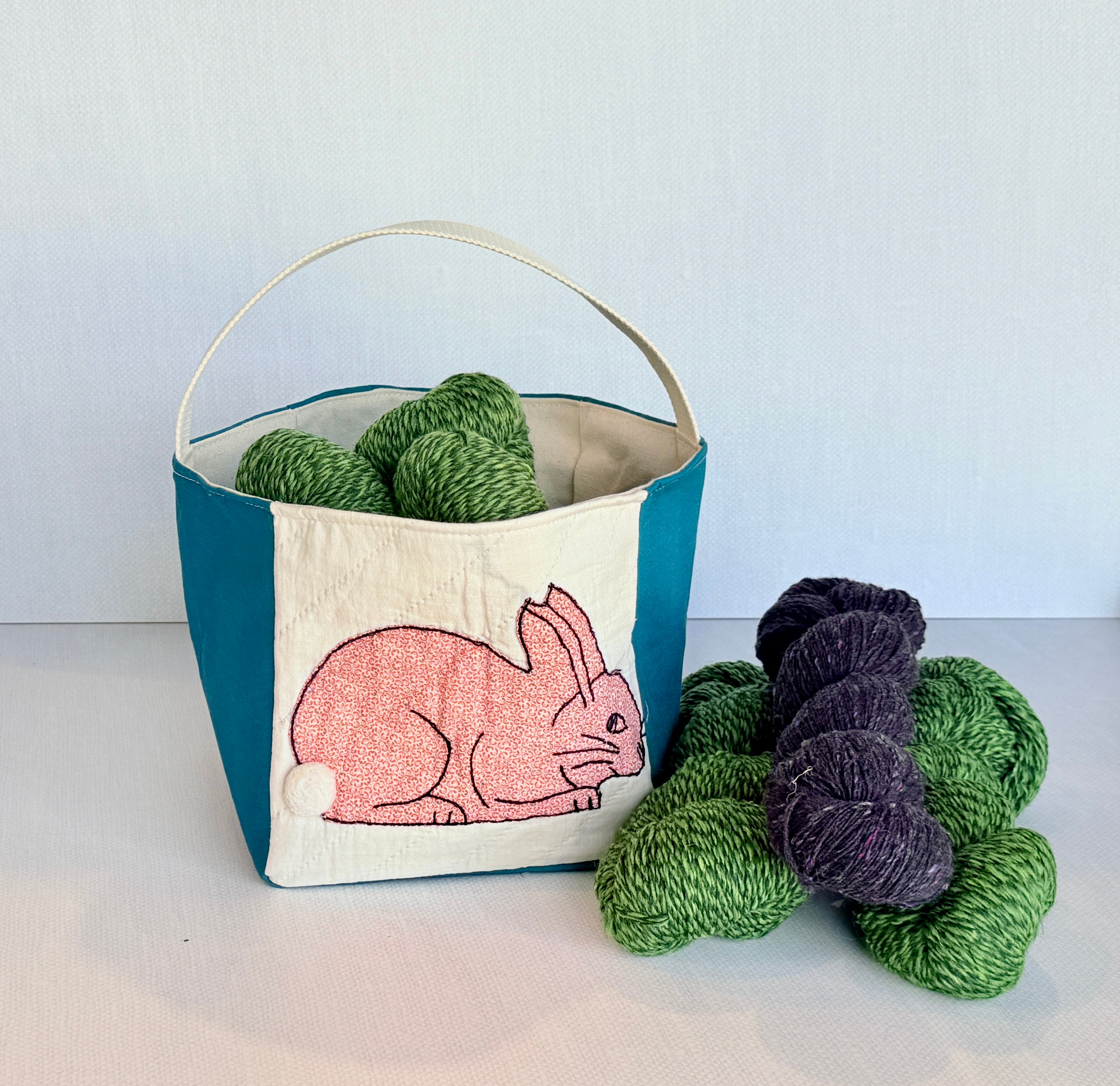Bunny Basket (Dark Teal with Pink Bunny)