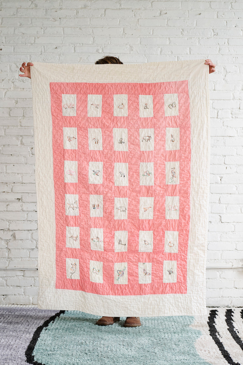 Baby Quilt (Small Embroidery with Pink Sashing)