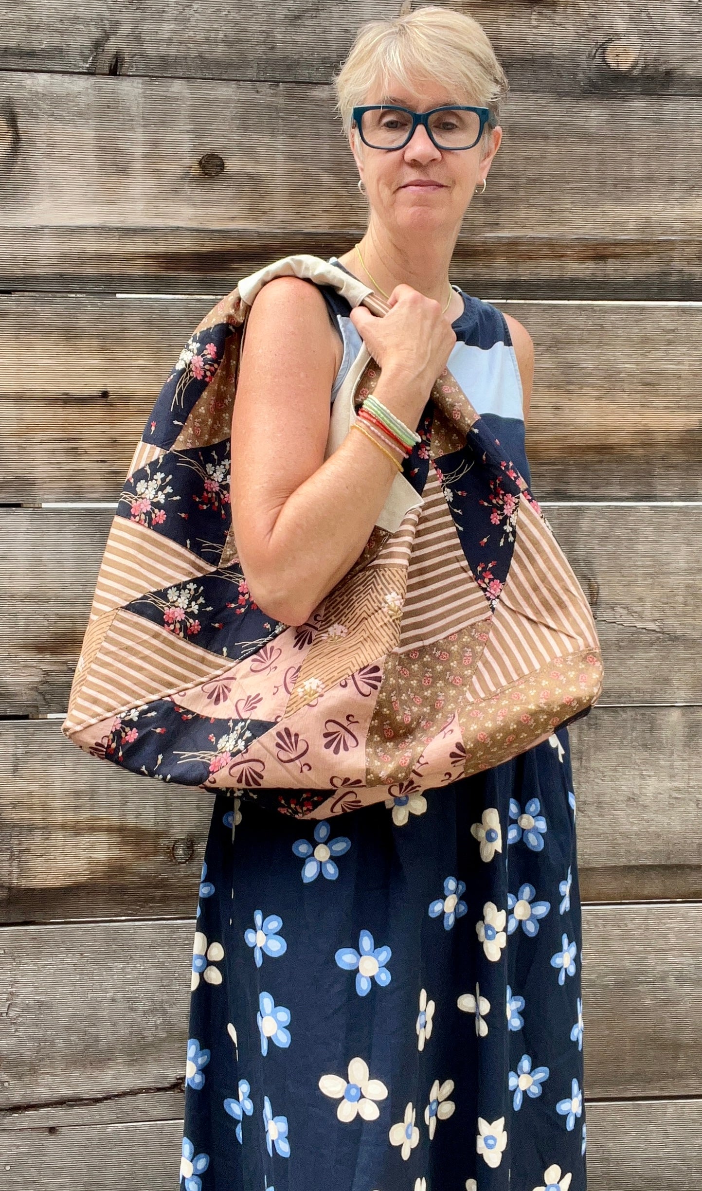 Origami Tote (Navy Flying Geese)
