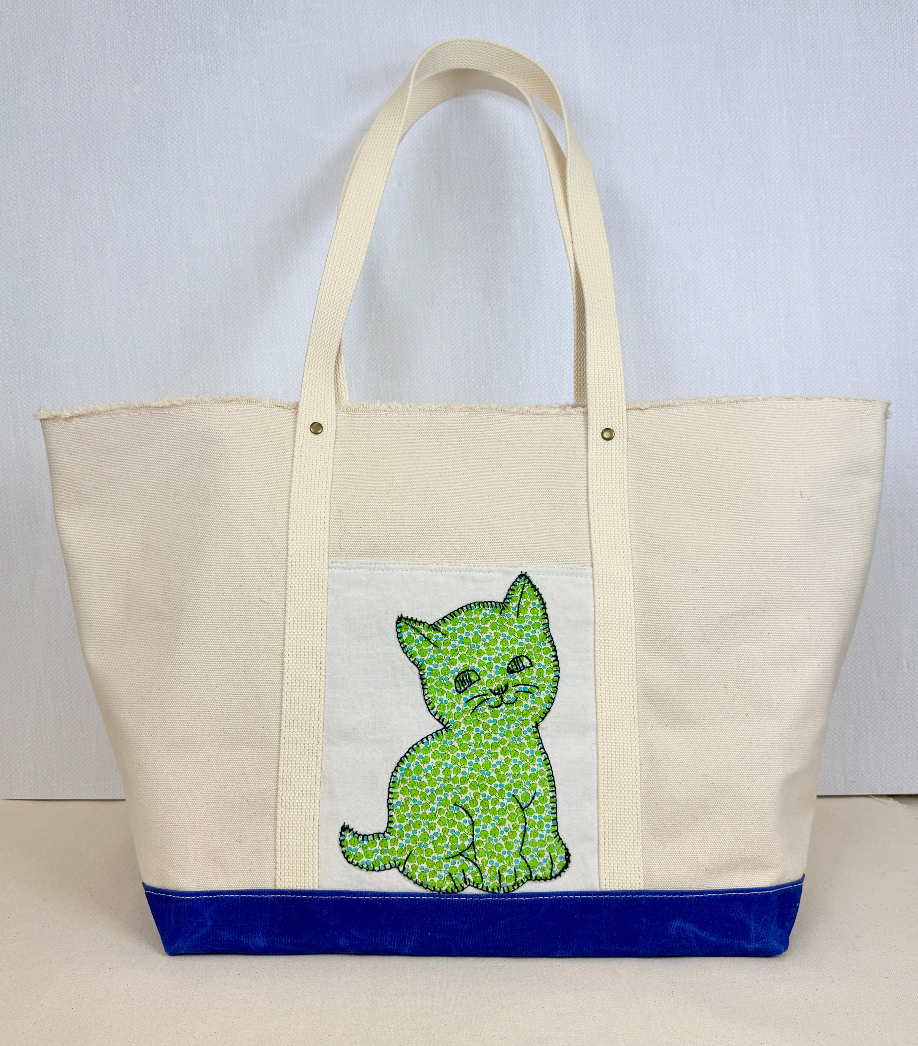 Classic Pocket Tote with Cobalt Blue Canvas (5 Kittens)
