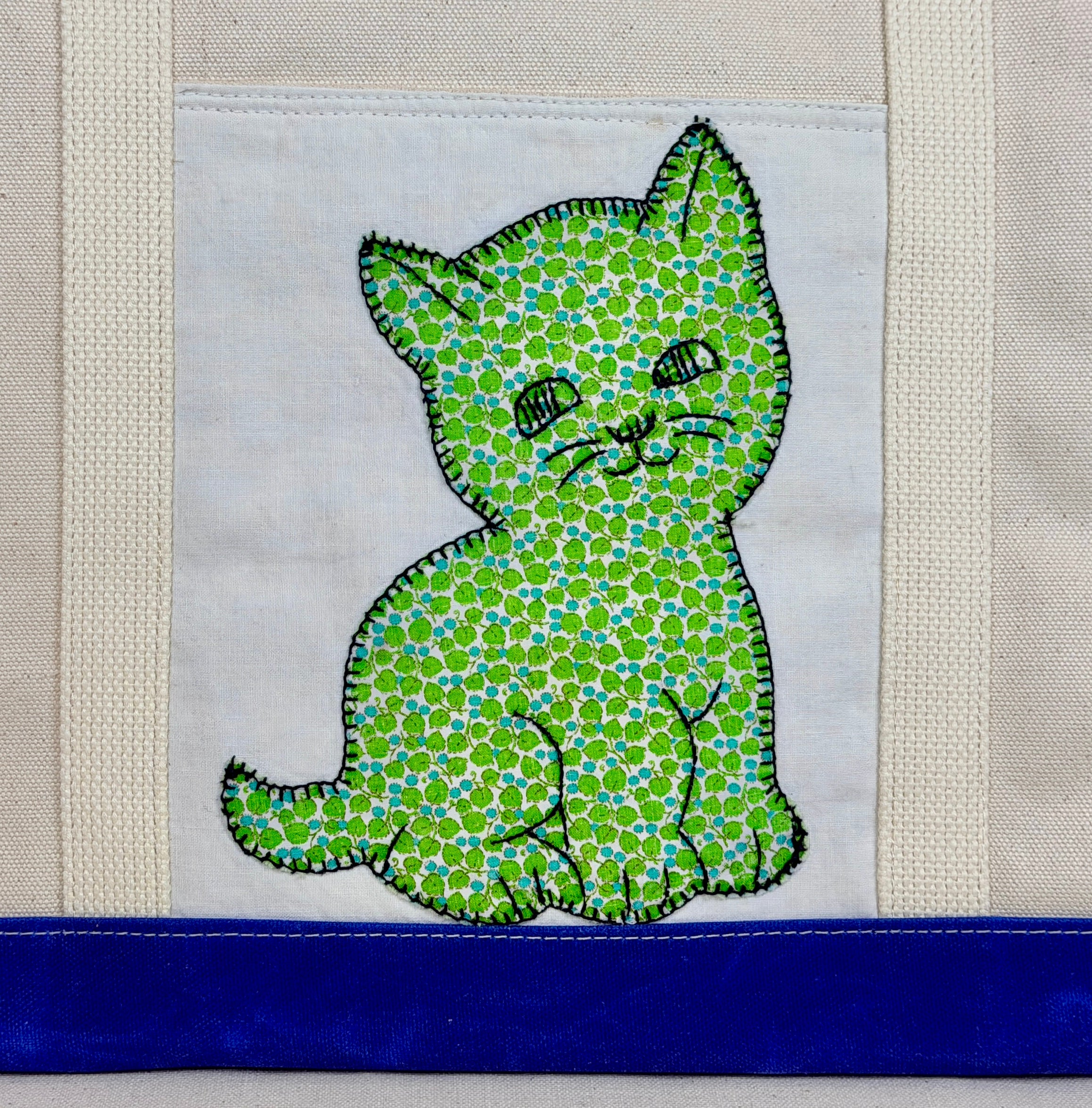 Classic Pocket Tote with Cobalt Blue Canvas (5 Kittens)