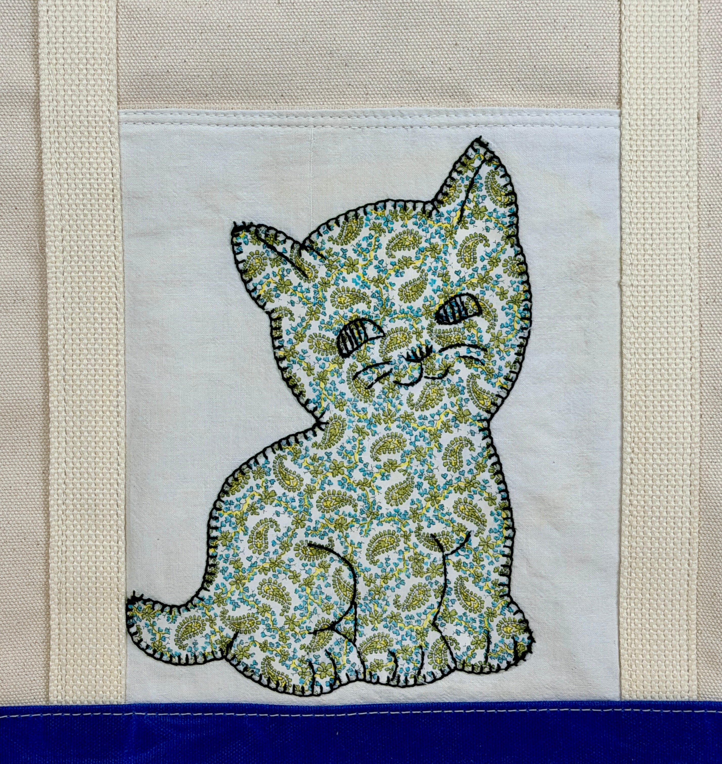 Classic Pocket Tote with Cobalt Blue Canvas (5 Kittens)