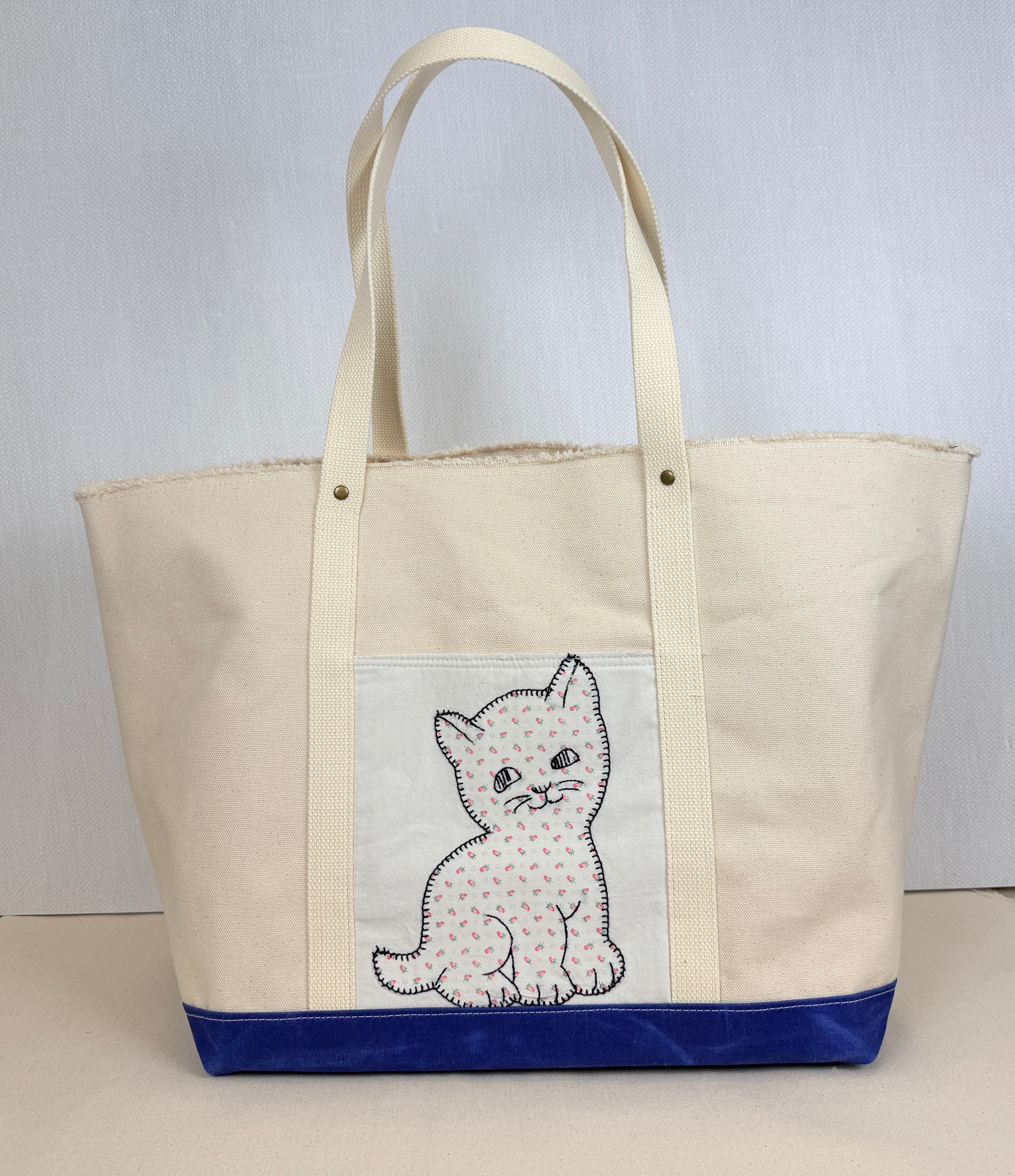 Classic Pocket Tote with Cobalt Blue Canvas (5 Kittens)