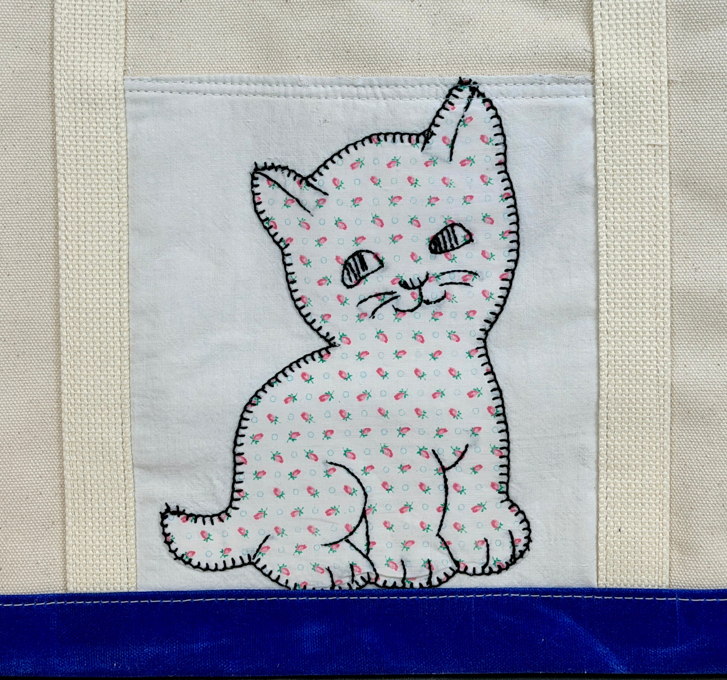 Classic Pocket Tote with Cobalt Blue Canvas (5 Kittens)