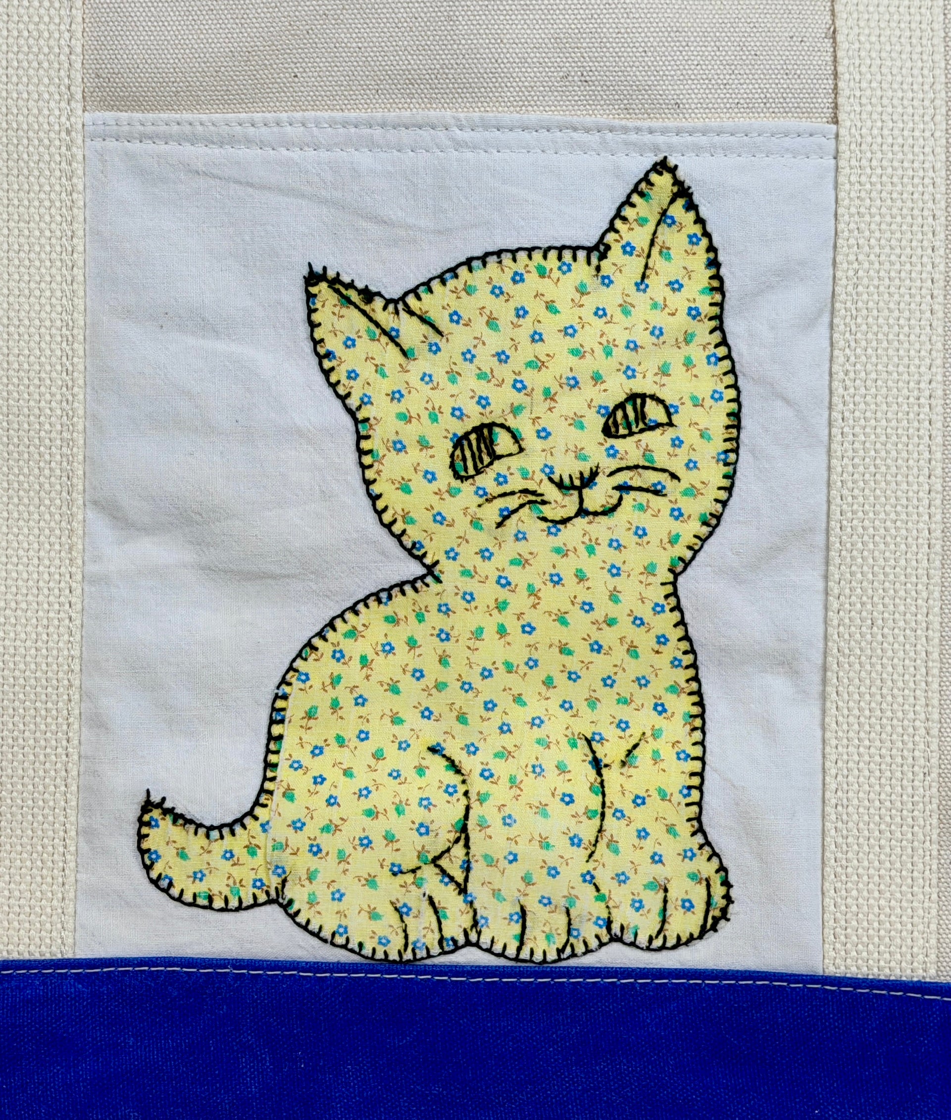 Classic Pocket Tote with Cobalt Blue Canvas (5 Kittens)