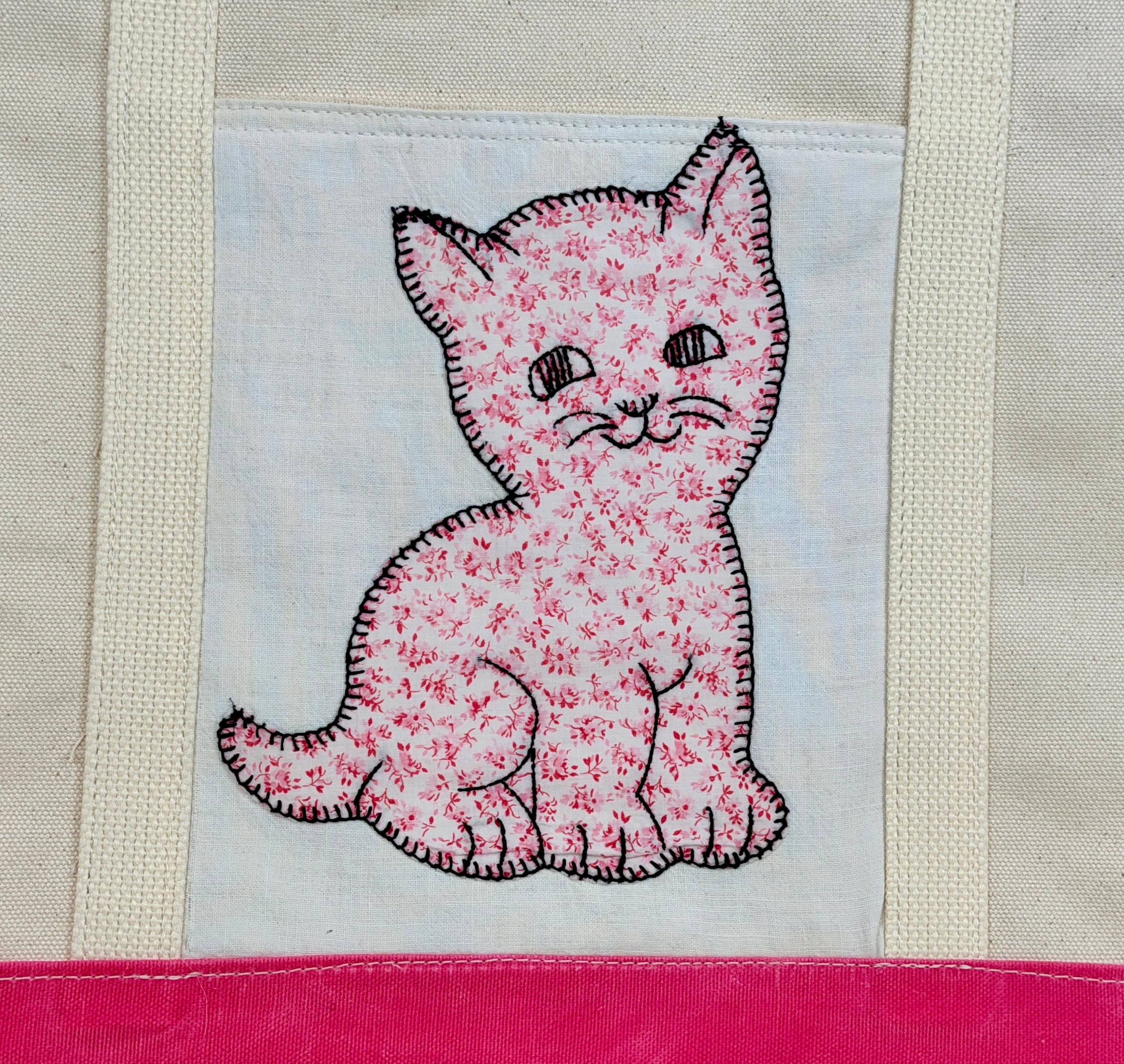 Classic Pocket Tote with Pink Canvas (11 Kittens)