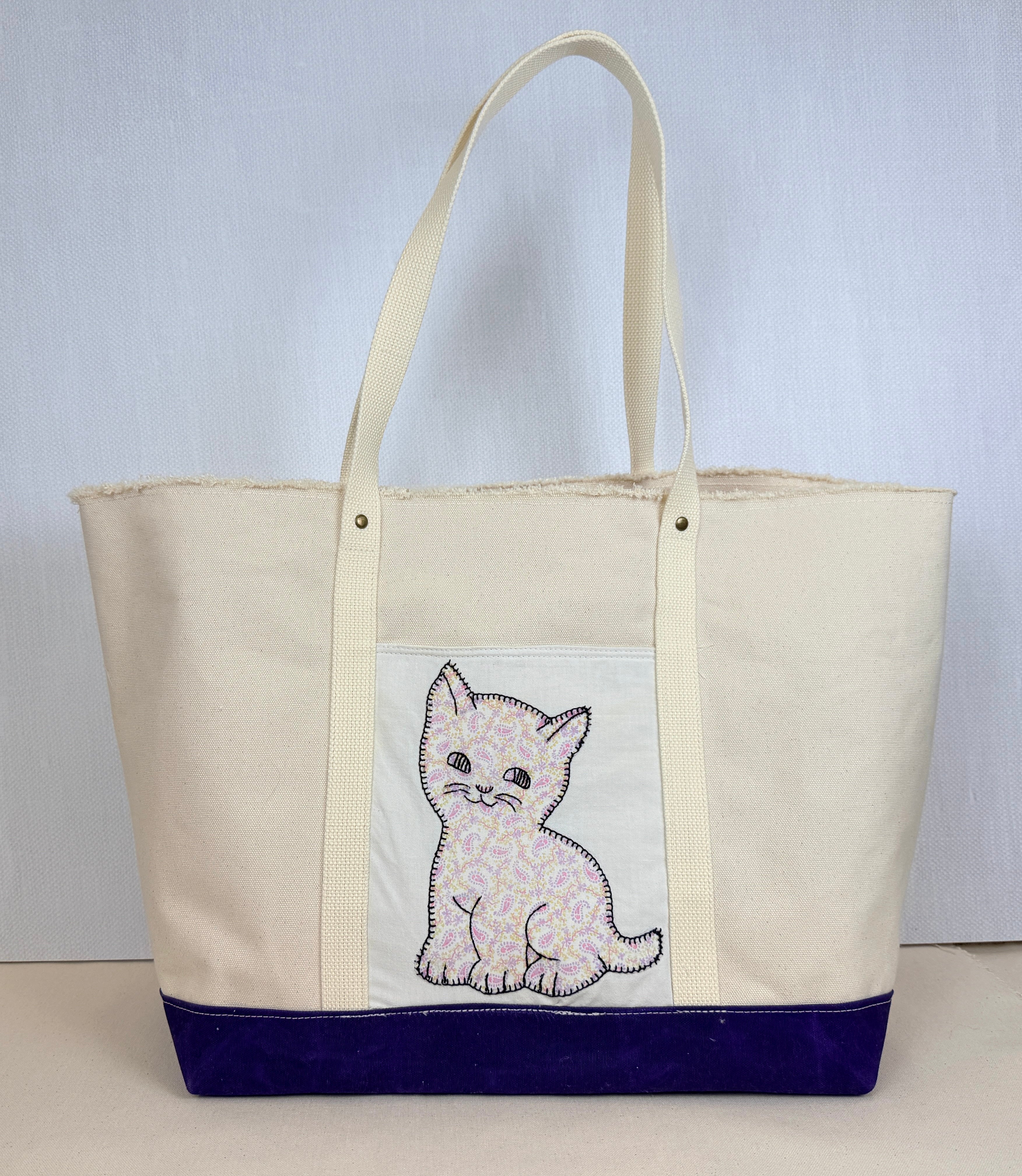 Classic Pocket Tote with Purple Canvas (1 Kitten)