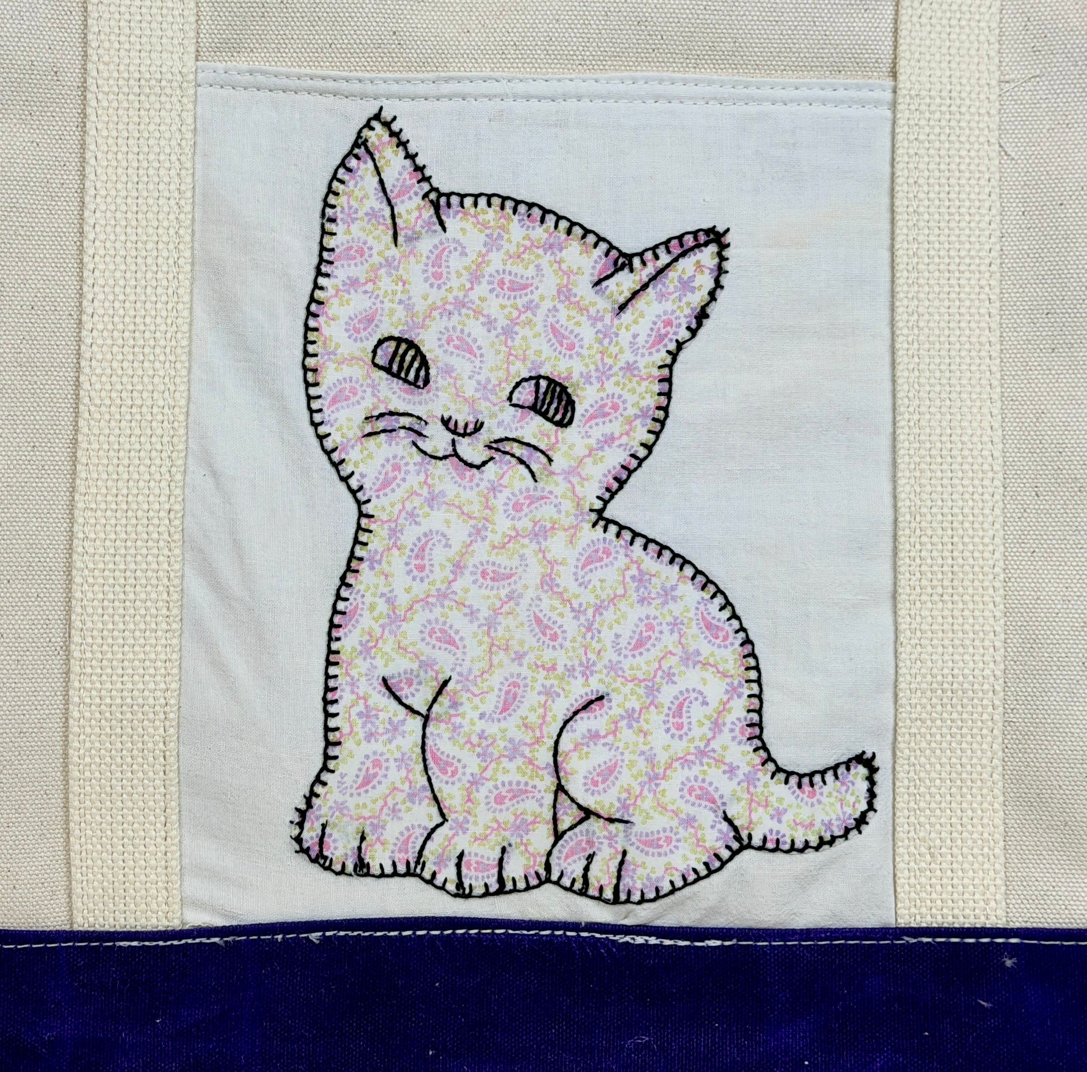 Classic Pocket Tote with Purple Canvas (1 Kitten)